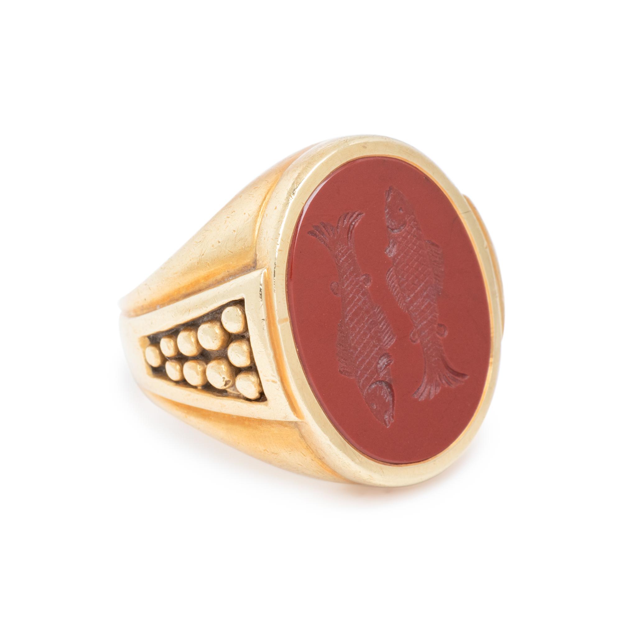 KIESELSTEIN-CORD, YELLOW GOLD AND HARDSTONE INTAGLIO RING