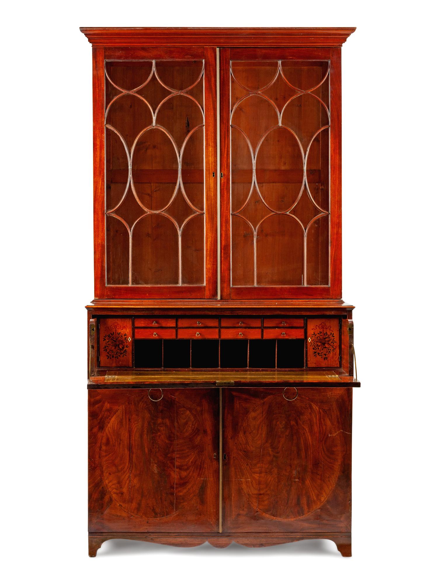 A Late George III Inlaid Mahogany Secretary Bookcase