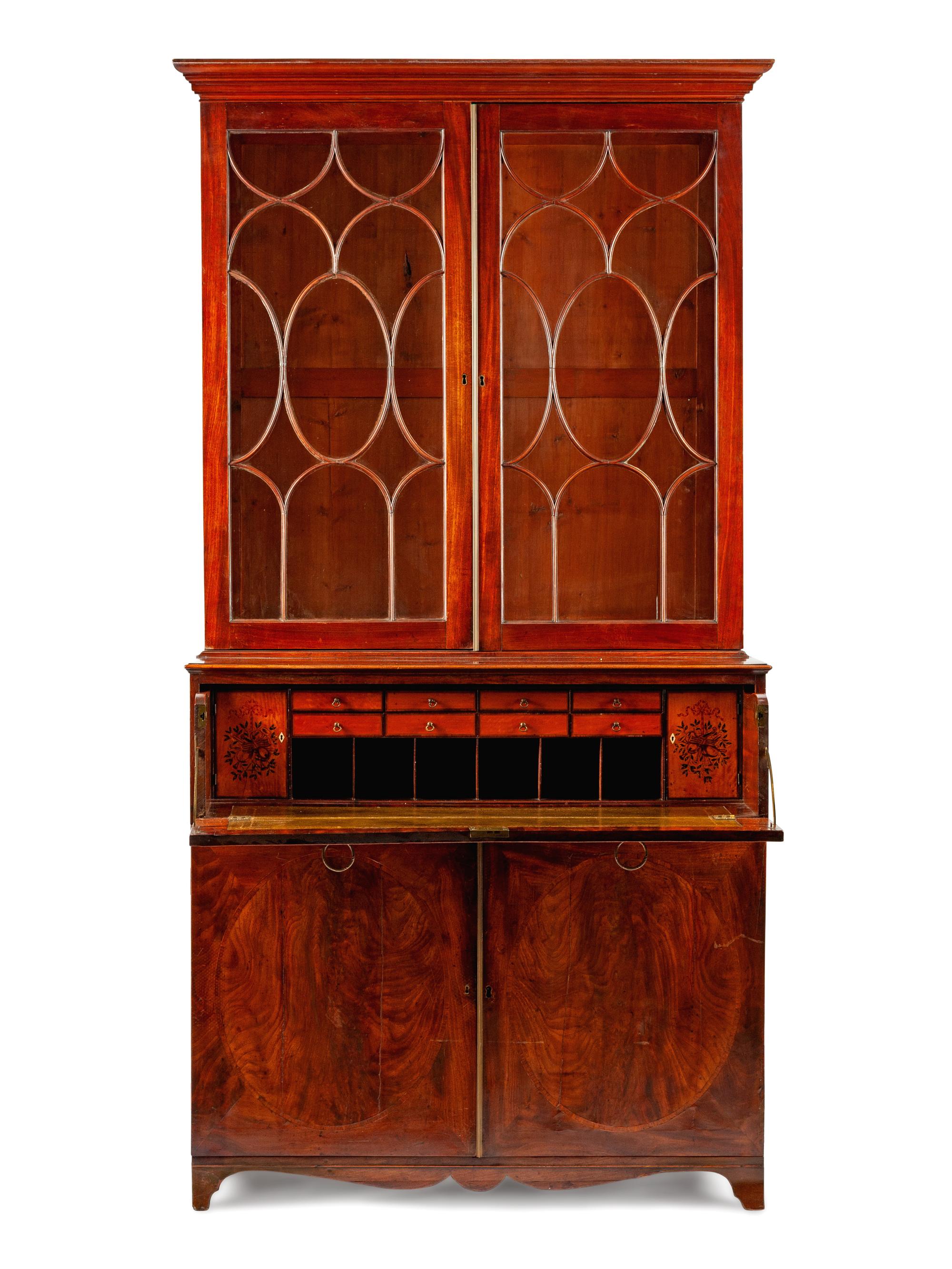 A Late George III Inlaid Mahogany Secretary Bookcase
