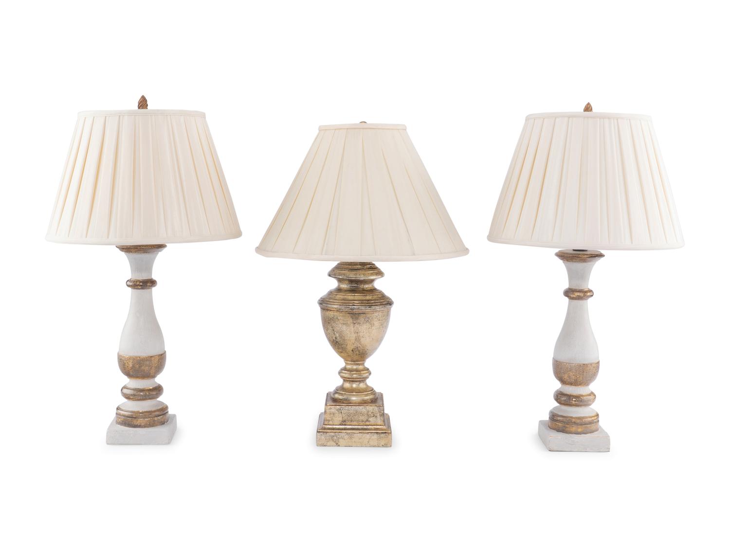Three Table Lamps with Custom Silk Shades