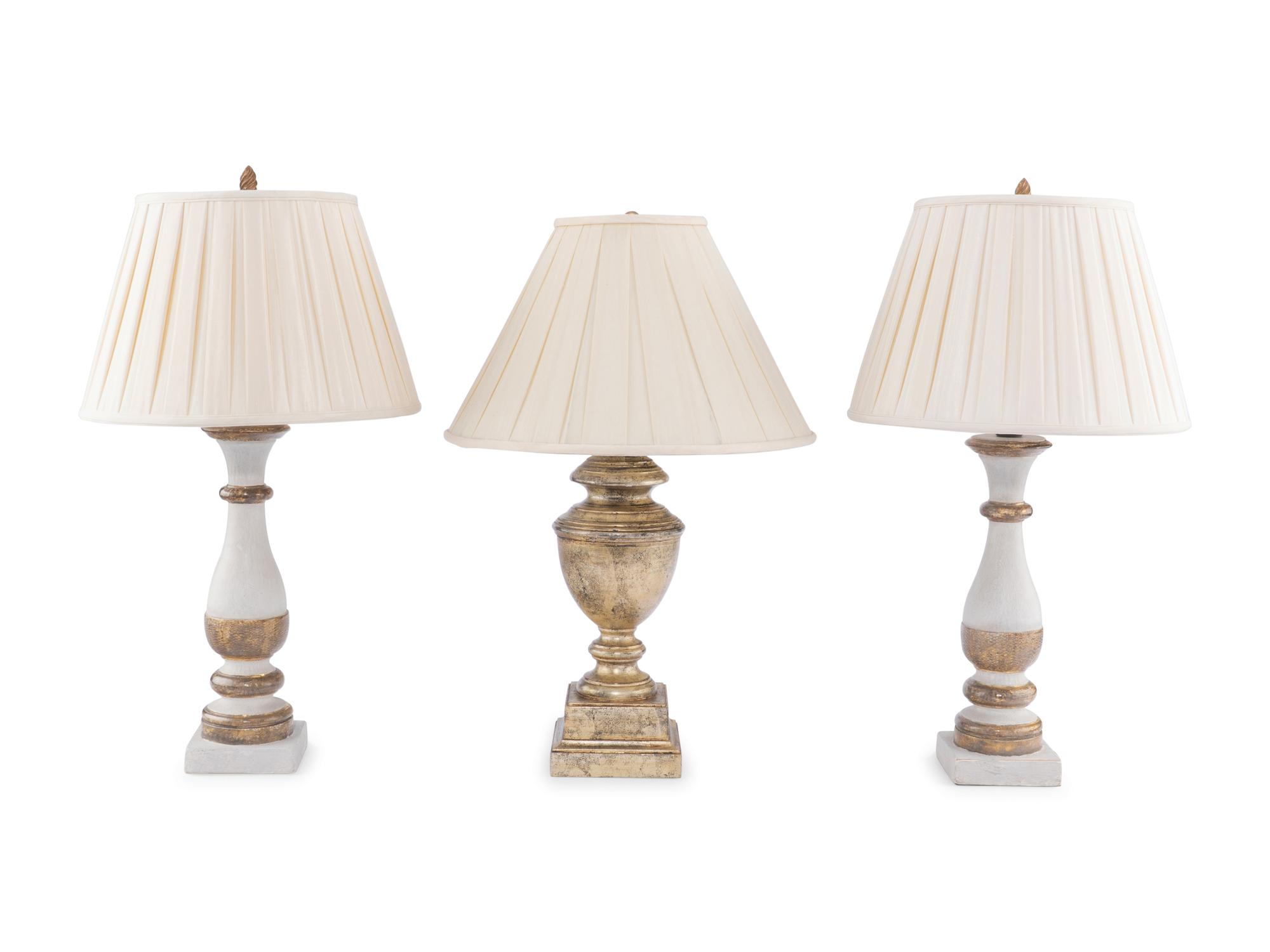 Three Table Lamps with Custom Silk Shades