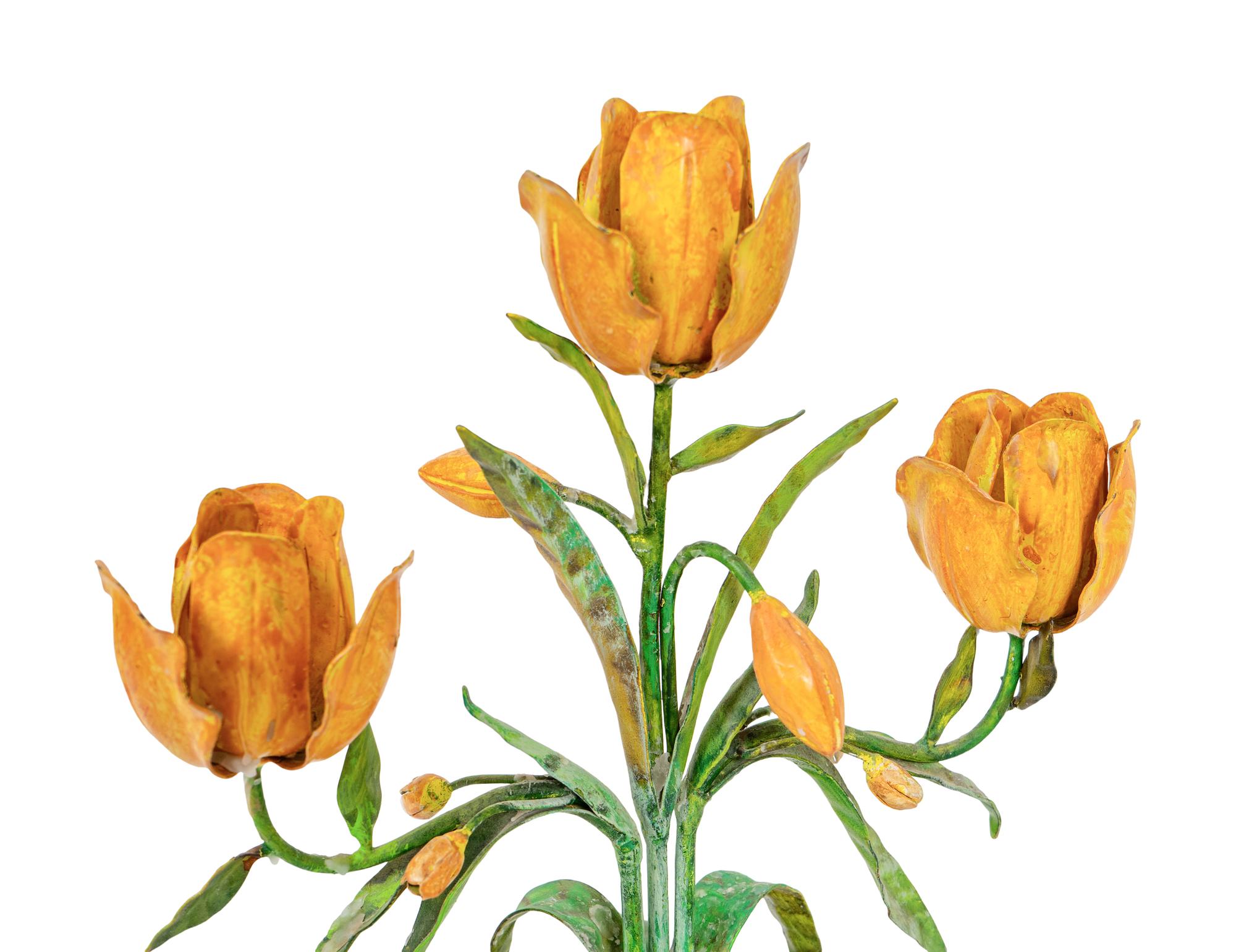 A Pair of Tole Peinte Models of Tulips