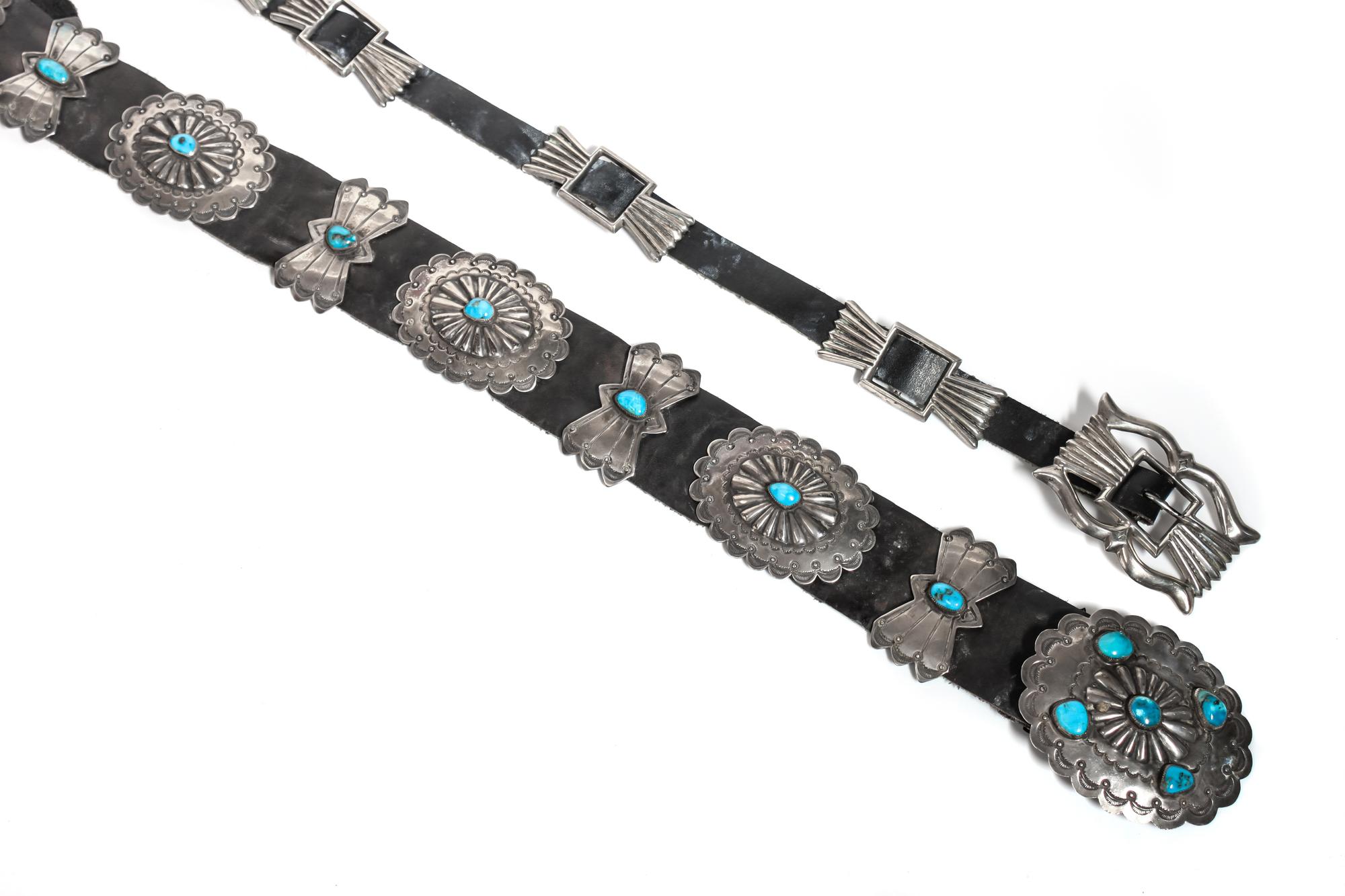 Two Southwestern Concho Belts Length of first 42 inches overall