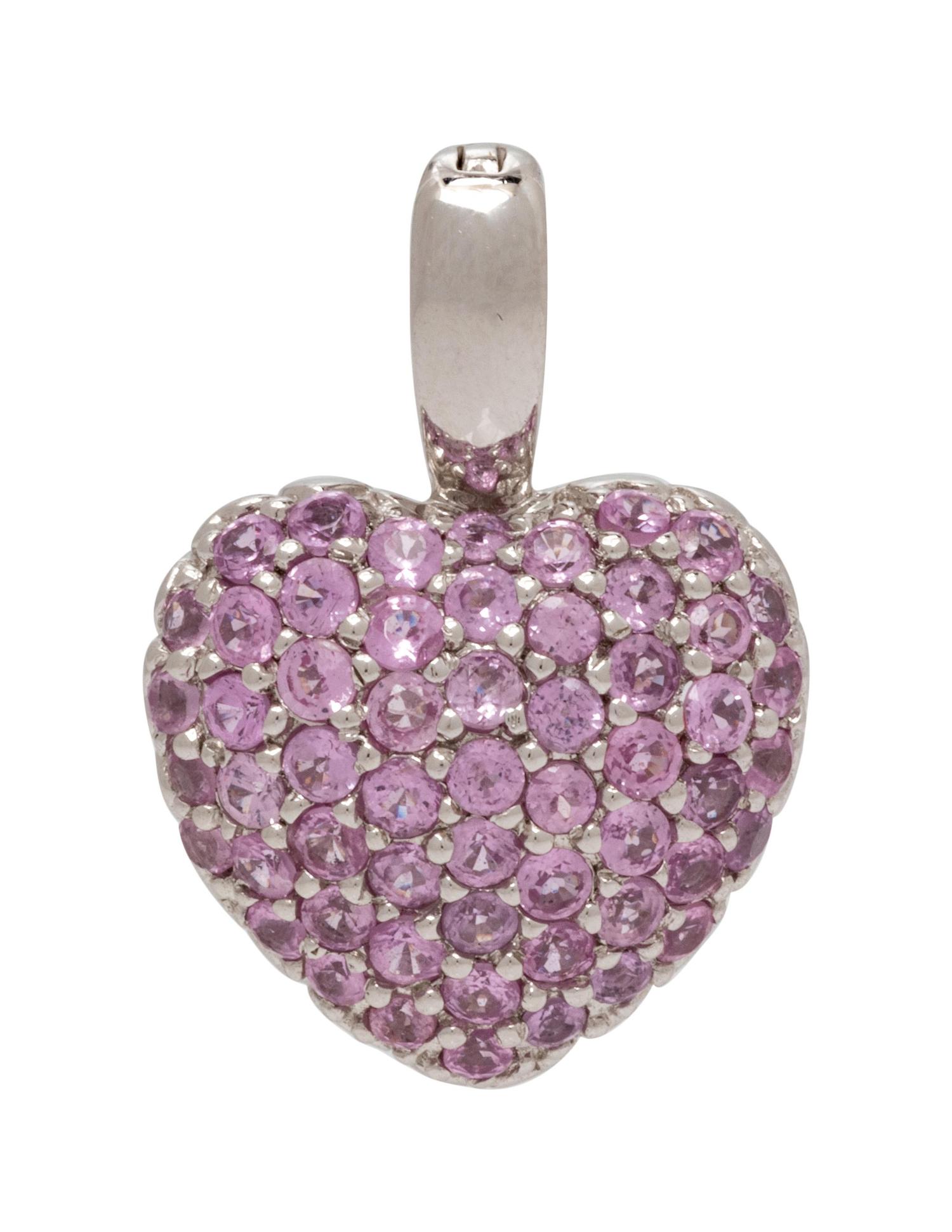 A 14 Karat White Gold and Pink Sapphire Heart Pendant,