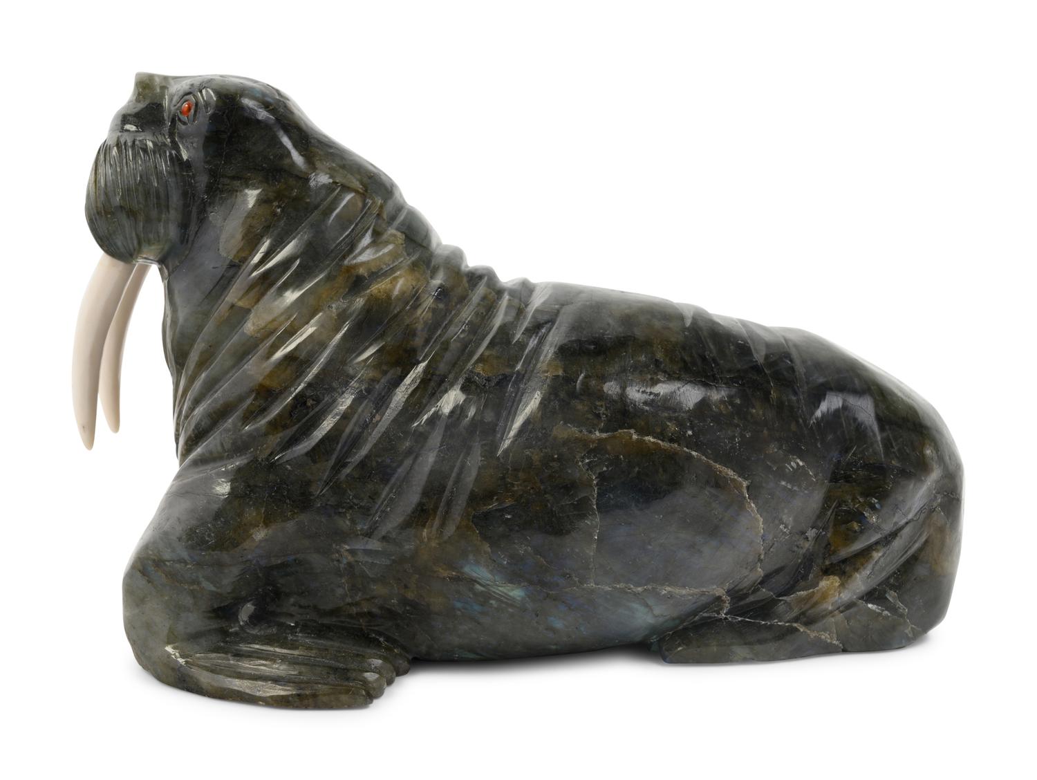 An Inuit Carved Stone Figure of a Walrus