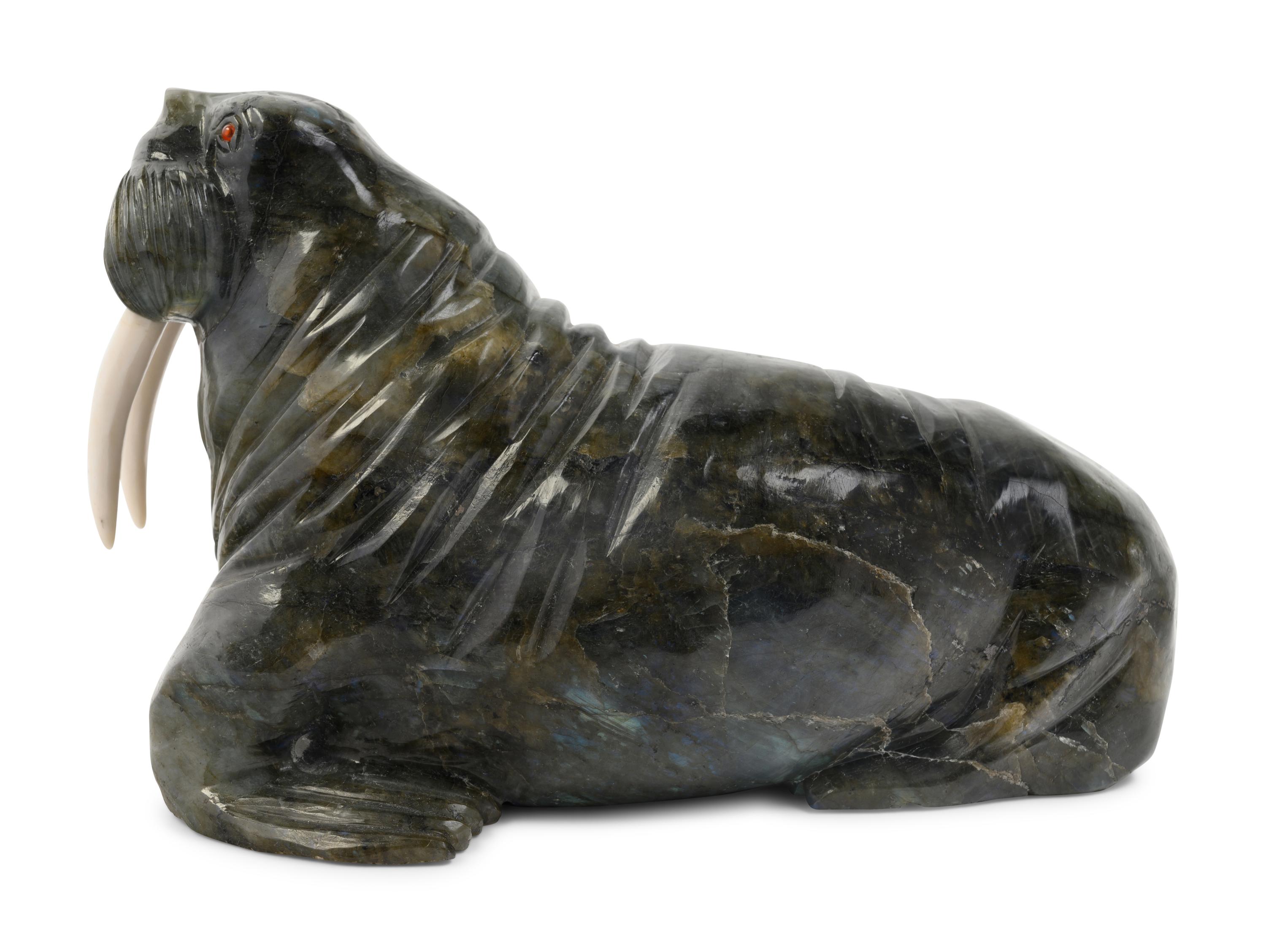 An Inuit Carved Stone Figure of a Walrus