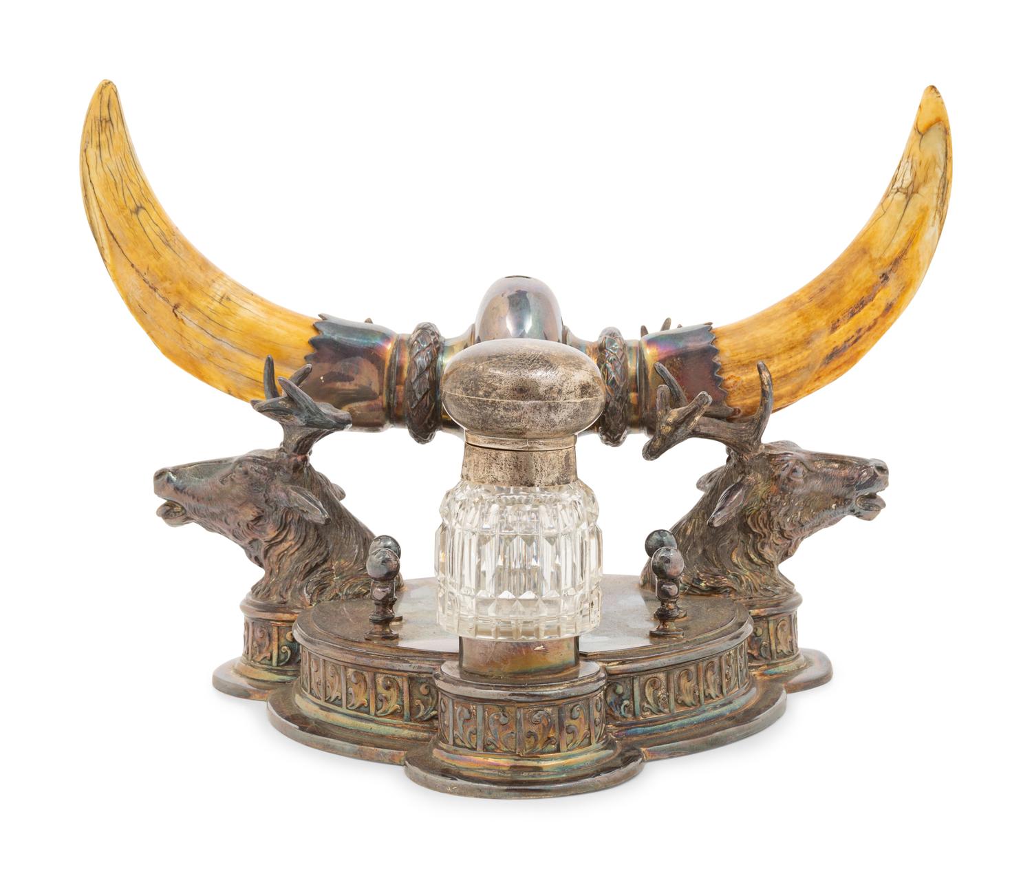 A Victorian Silver-Plate and Tooth Inkwell