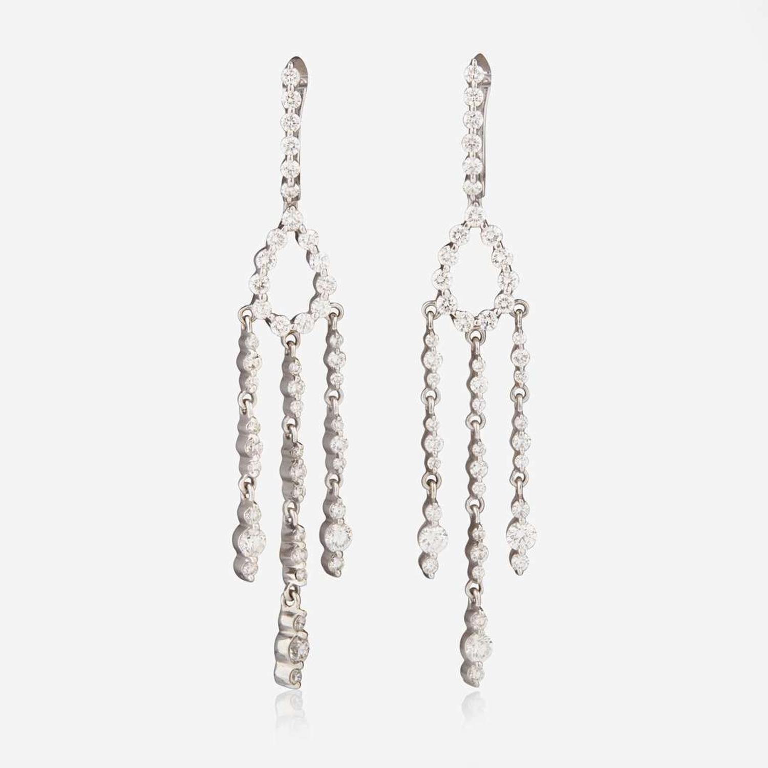 A Pair of 18K White Gold and Diamond Earrings