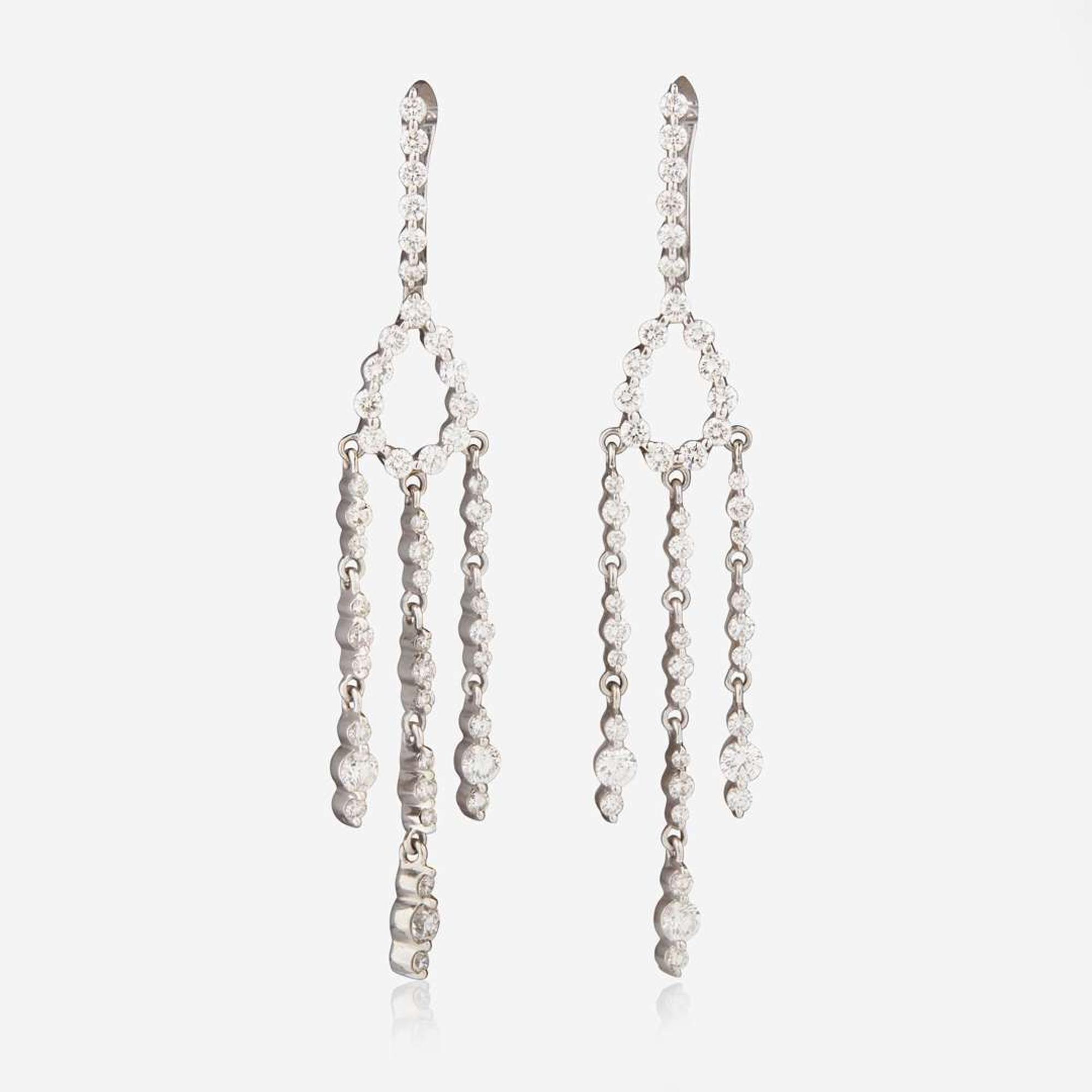 A Pair of 18K White Gold and Diamond Earrings