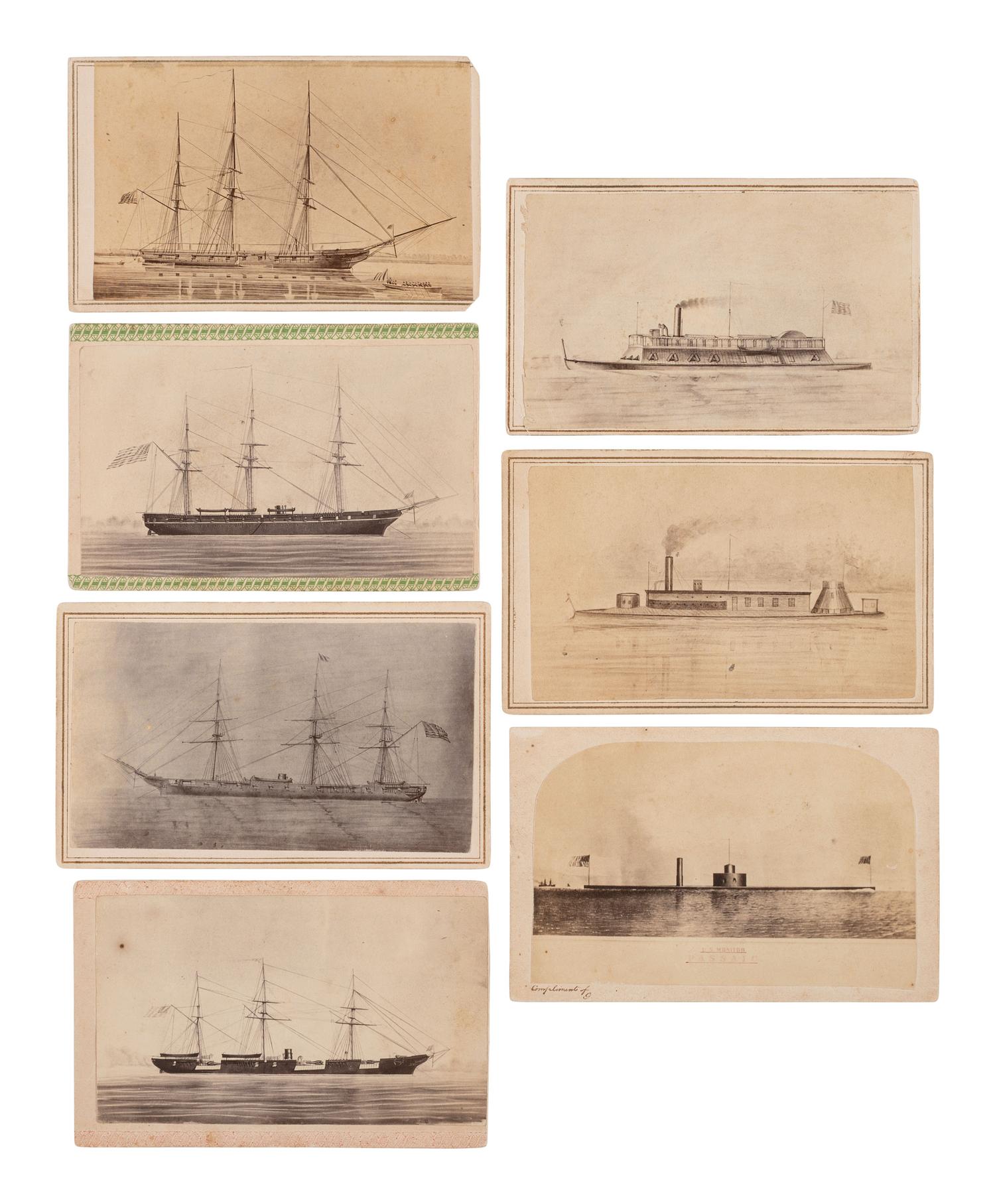 [CIVIL WAR]. A group of 7 CDV engravings of Union warships, incl. USS Cincinnati , Osage , and Passaic .