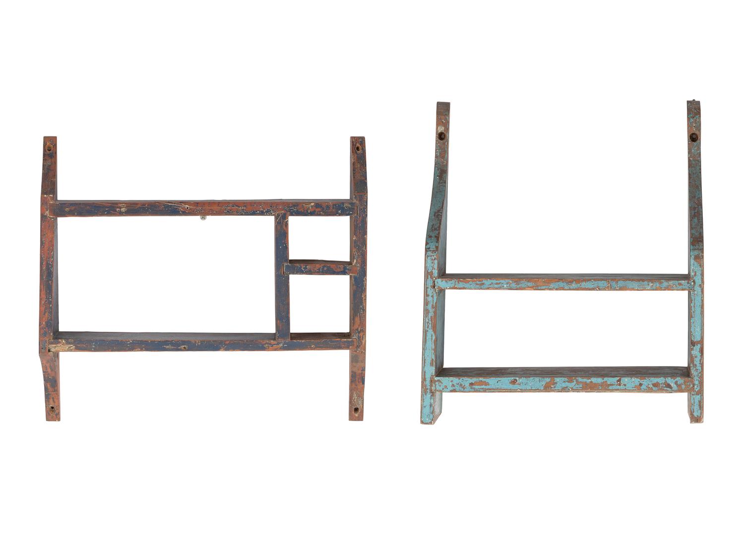 Two Country Blue-Paint Decorated Hanging Shelves