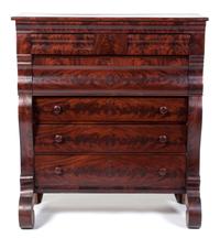An American Empire Mahogany Chest of Drawers Height 52 x width 47 x depth 22 1/2 inches. — MID 19TH CENTURY