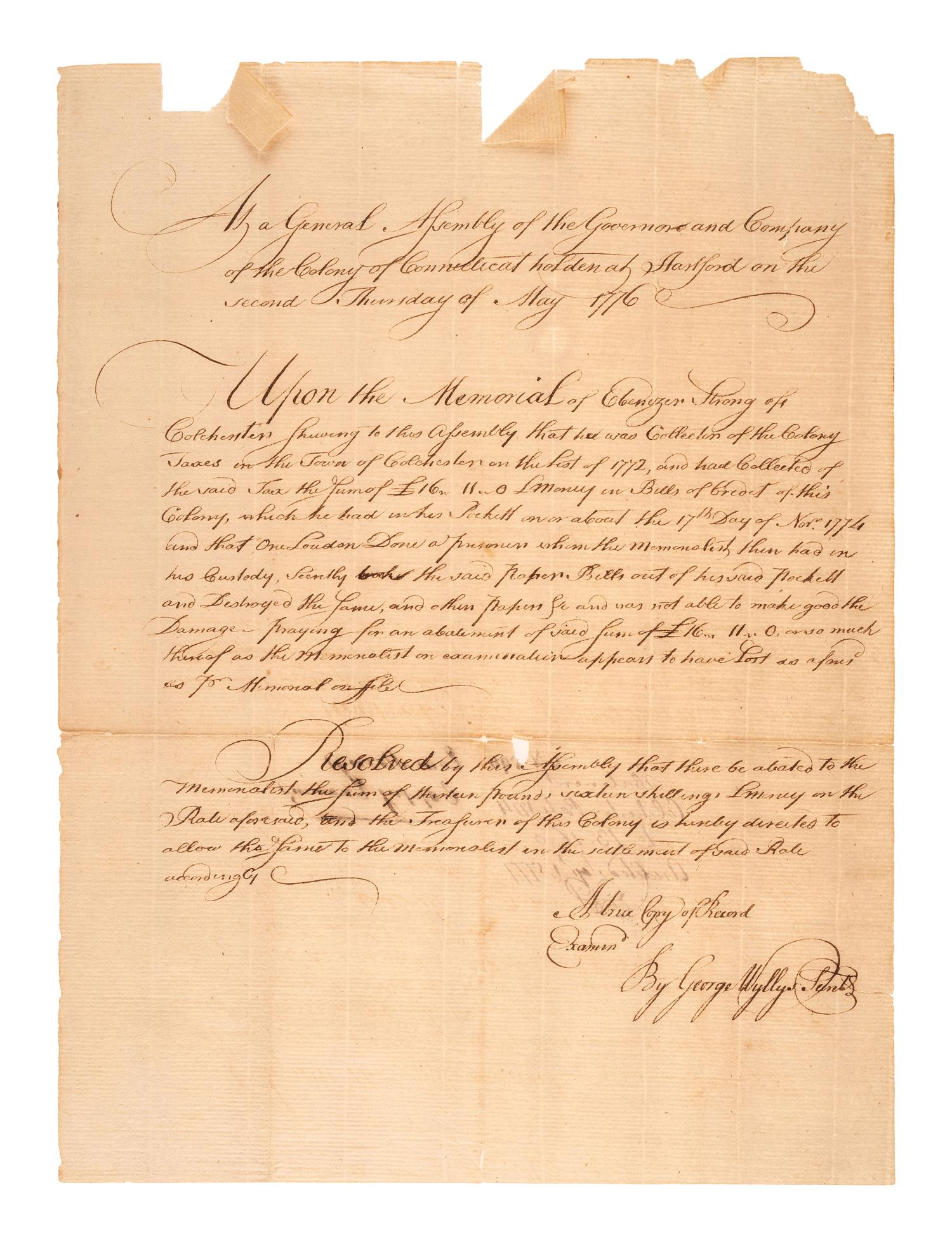[REVOLUTIONARY WAR]. A group of documents related to Revolutionary War-era figures including signatures of Daniel Brodhead and O.H. Williams.