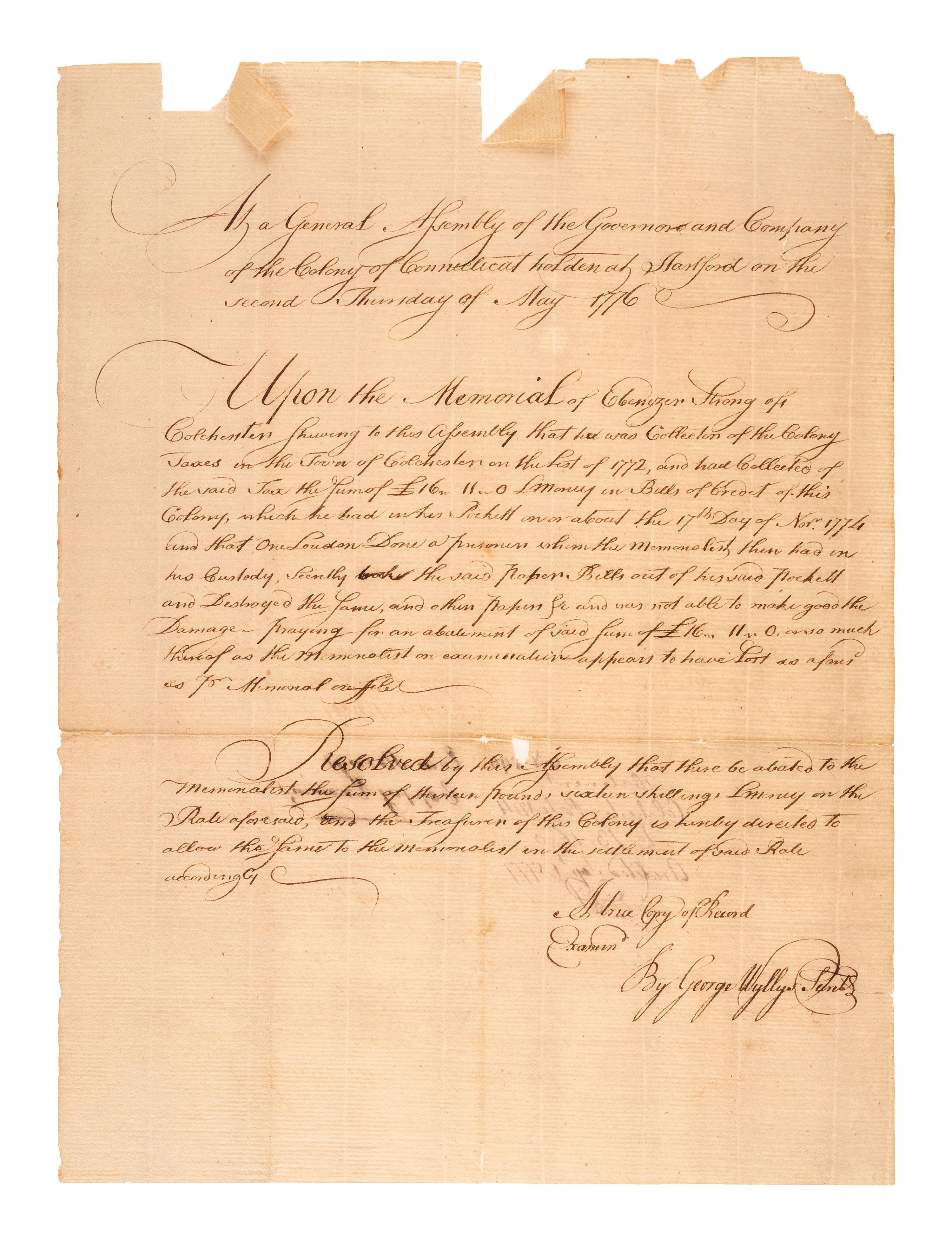 [REVOLUTIONARY WAR]. A group of documents related to Revolutionary War-era figures including signatures of Daniel Brodhead and O.H. Williams.