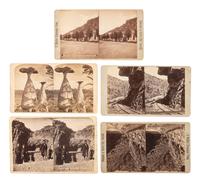 [WESTERN AMERICANA]. WEITFLE, Charles (1836-1921), photographer. A group of 7 stereoviews of Colorado, incl. a group of miners and adventurers traveling by horse-drawn wagon.