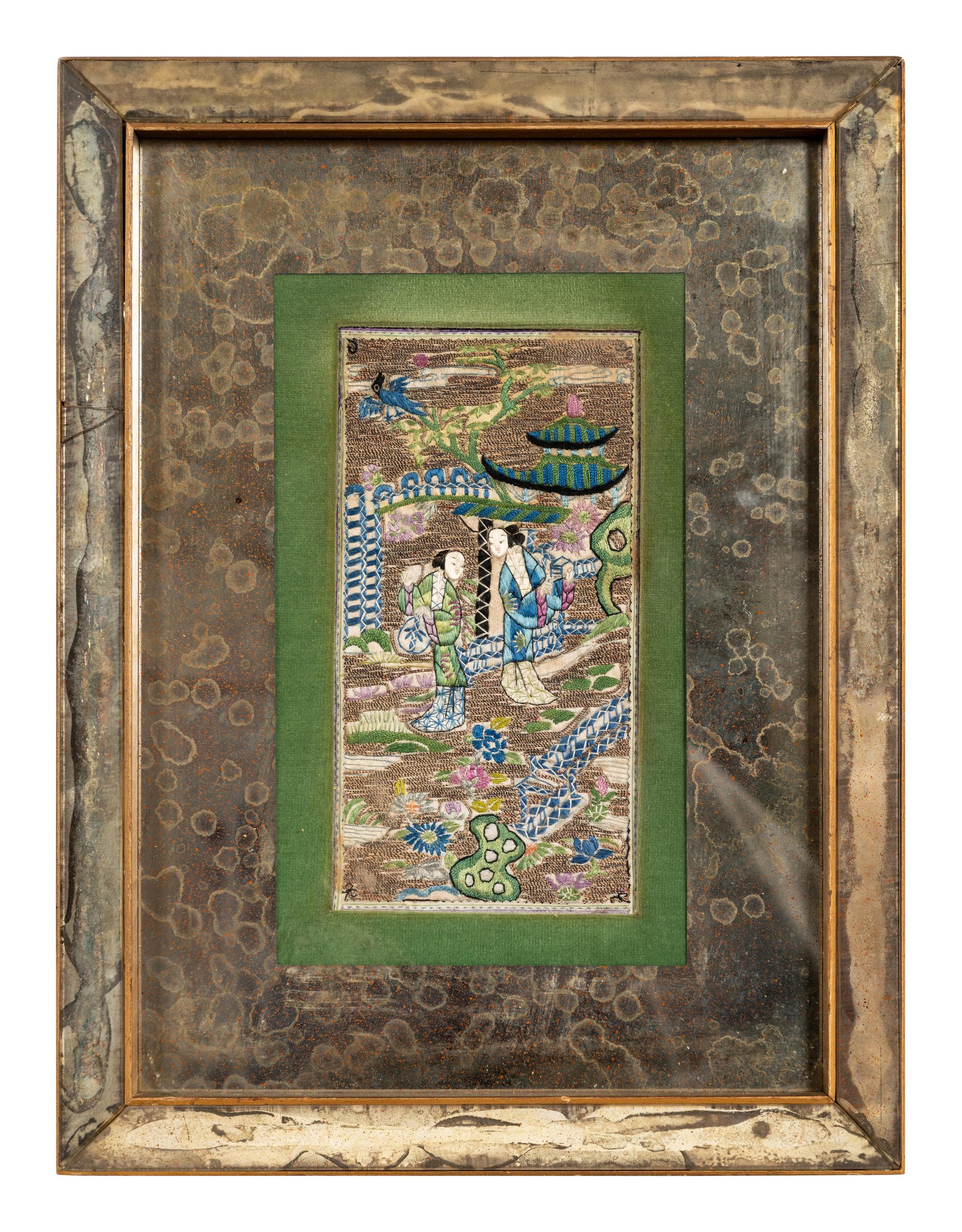 A Pair of Chinese Embroidered Silk Panels