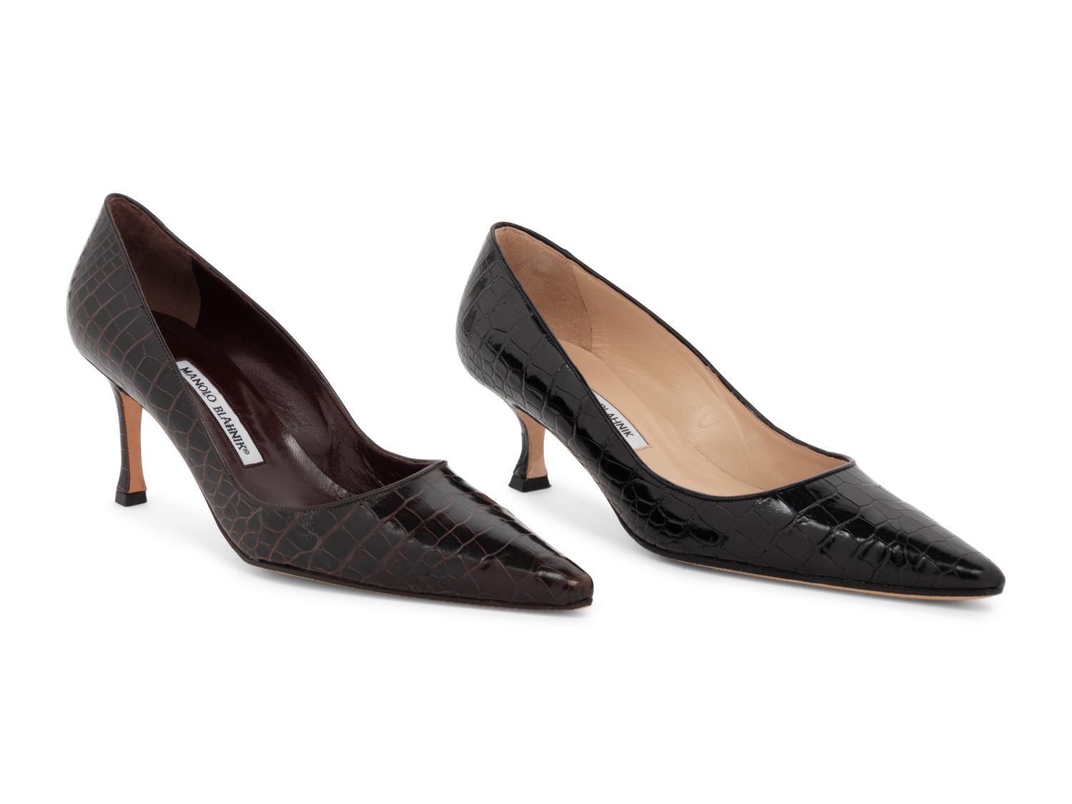 Two Pairs of Manolo Blahnik Exotic Skin Shoes