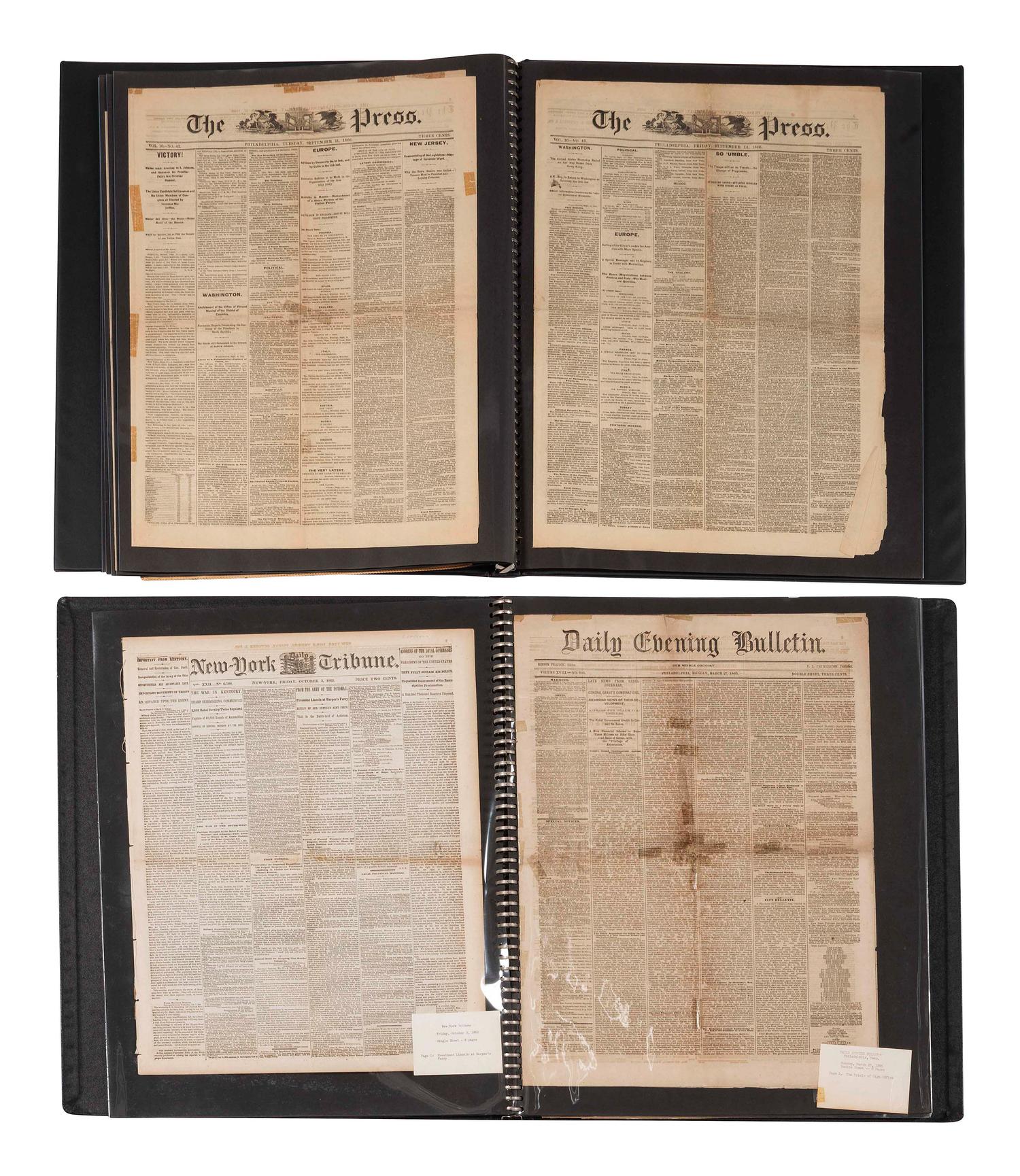 [CIVIL WAR]. A collection of Civil War-period and post-war newspapers, including:
