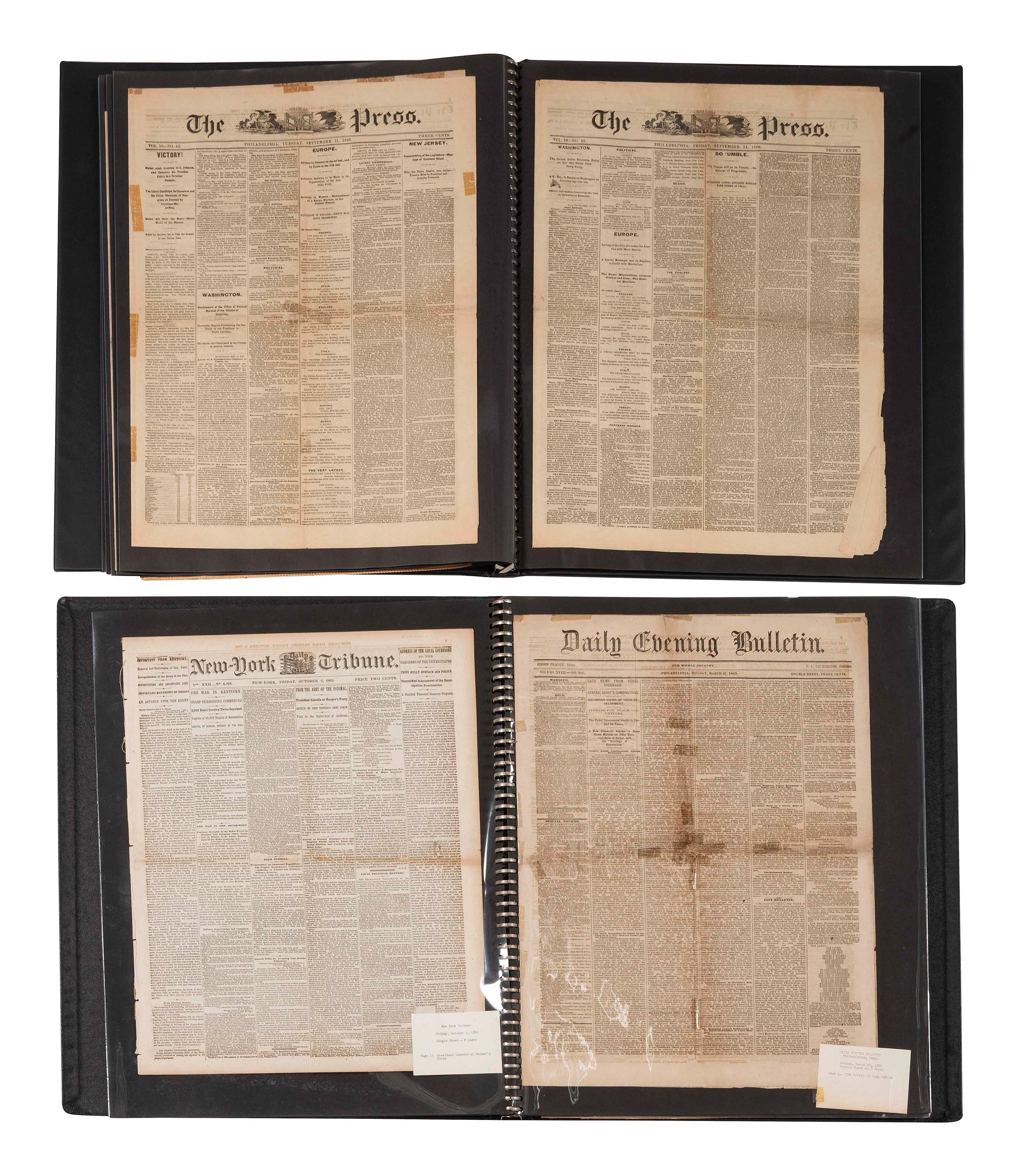 [CIVIL WAR]. A collection of Civil War-period and post-war newspapers, including: