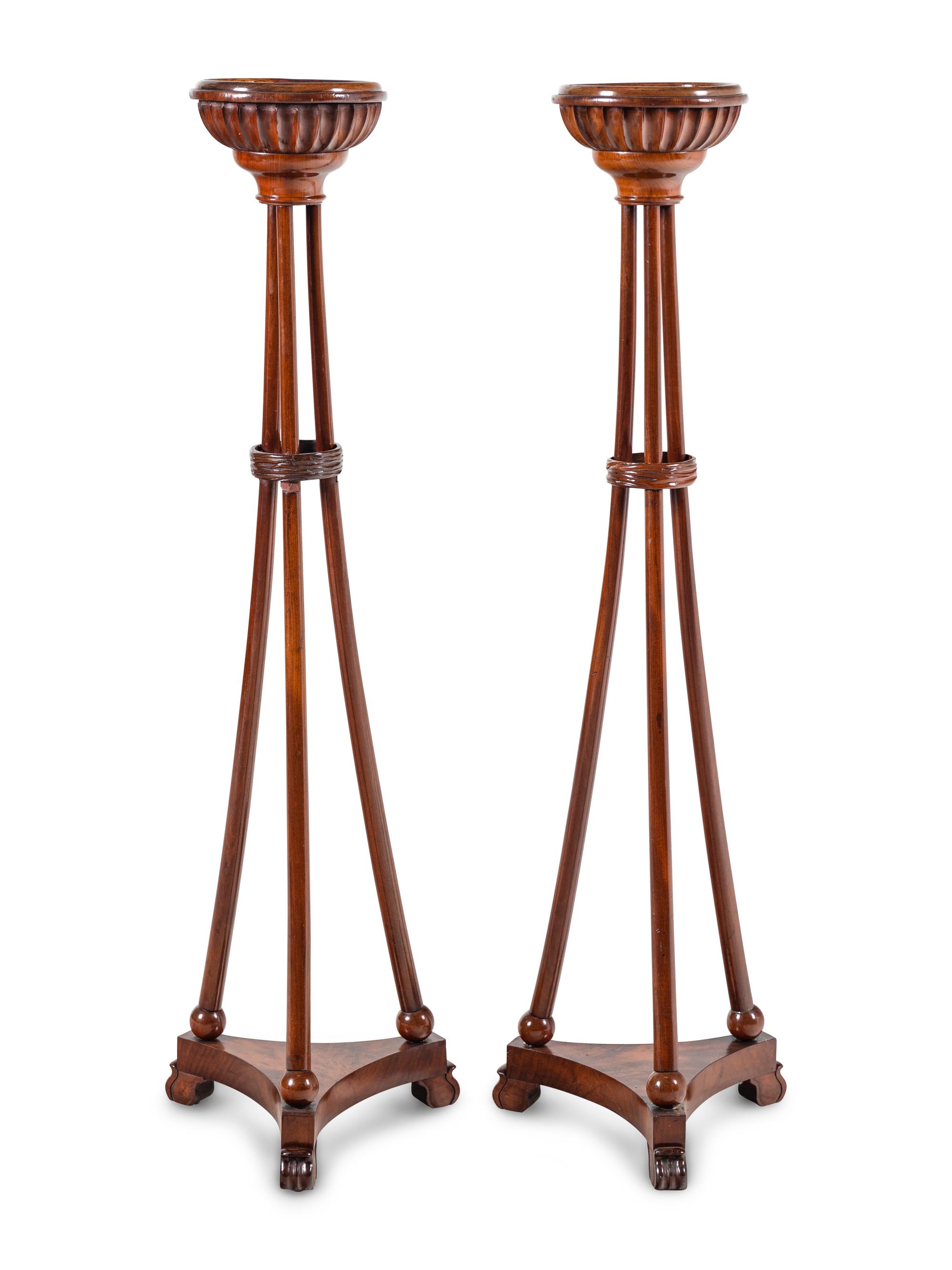 A Pair of Restauration Mahogany Torchère Stands