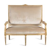 A Louis XVI Style Painted and Parcel Gilt Settee