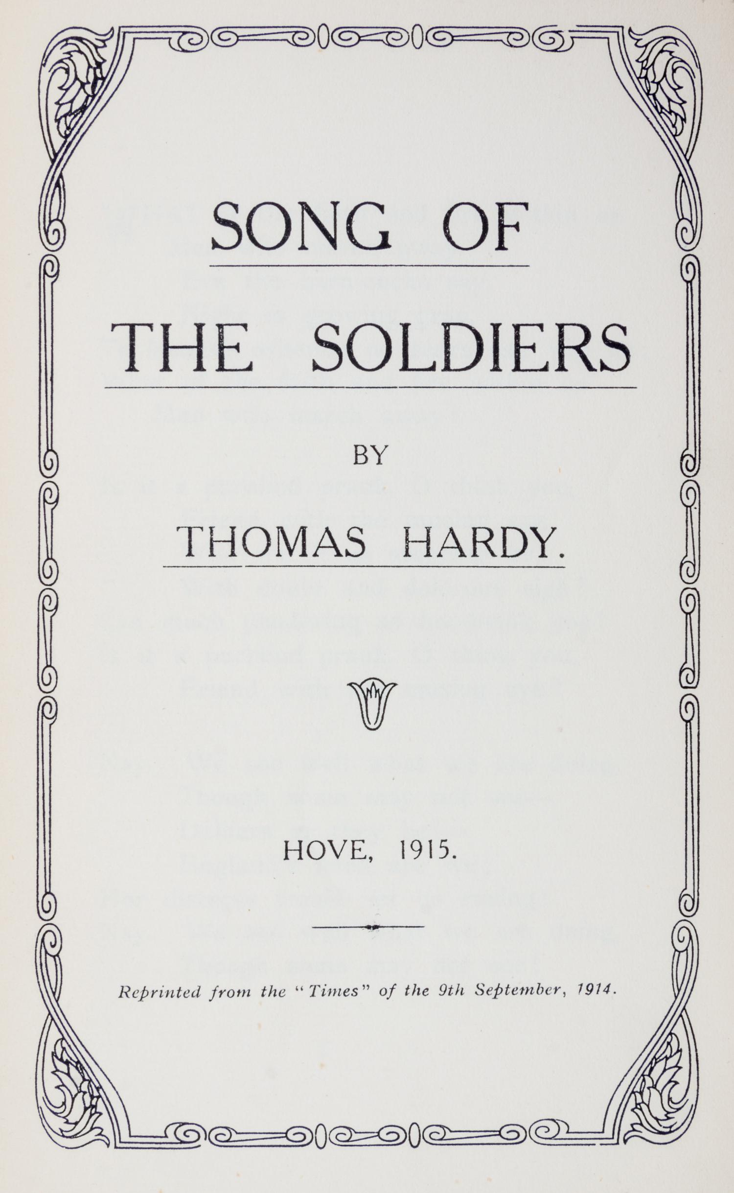 HARDY, THOMAS. A group of three pamphlets.