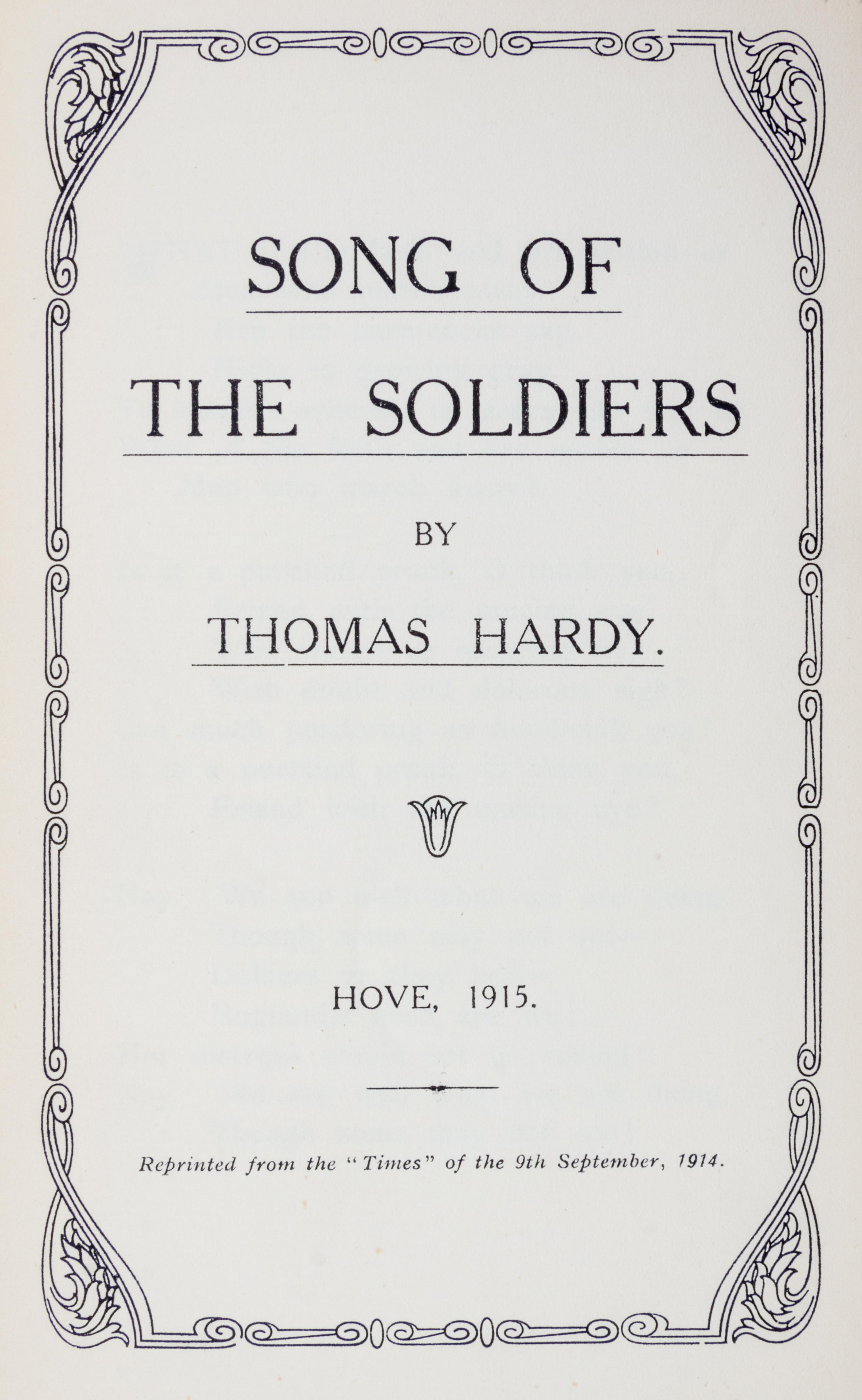 HARDY, THOMAS. A group of three pamphlets.