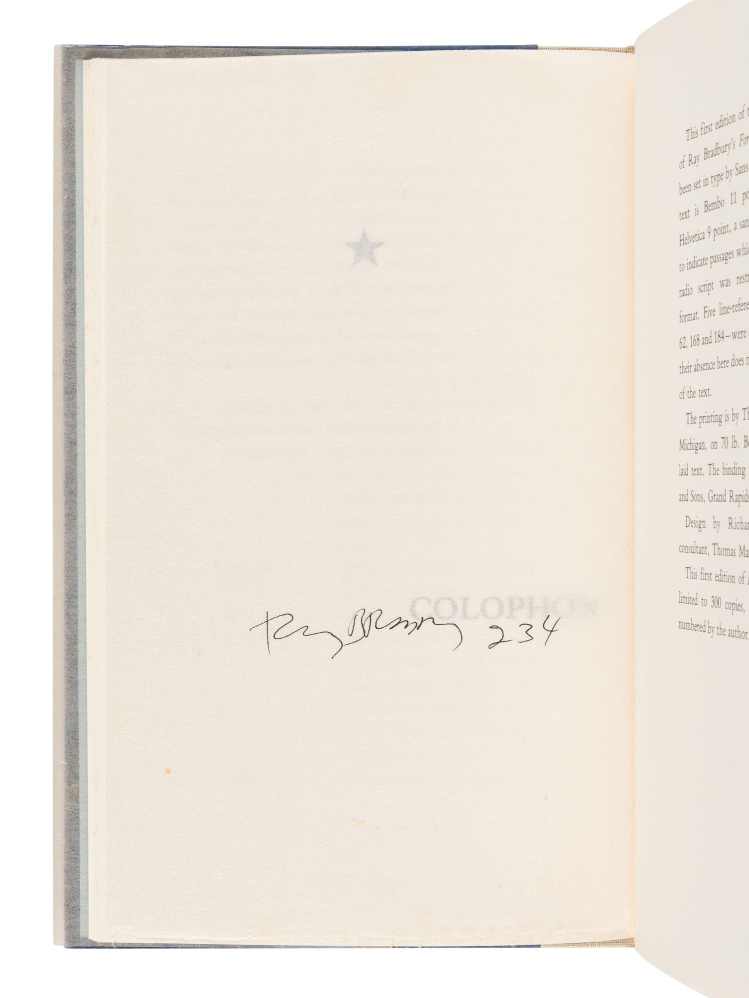 [FINE PRESS.] BRADBURY, Ray (1920-2012). Forever and the Earth. Radio Dramatization. Athens, OH: Croissant & Company, 1984.