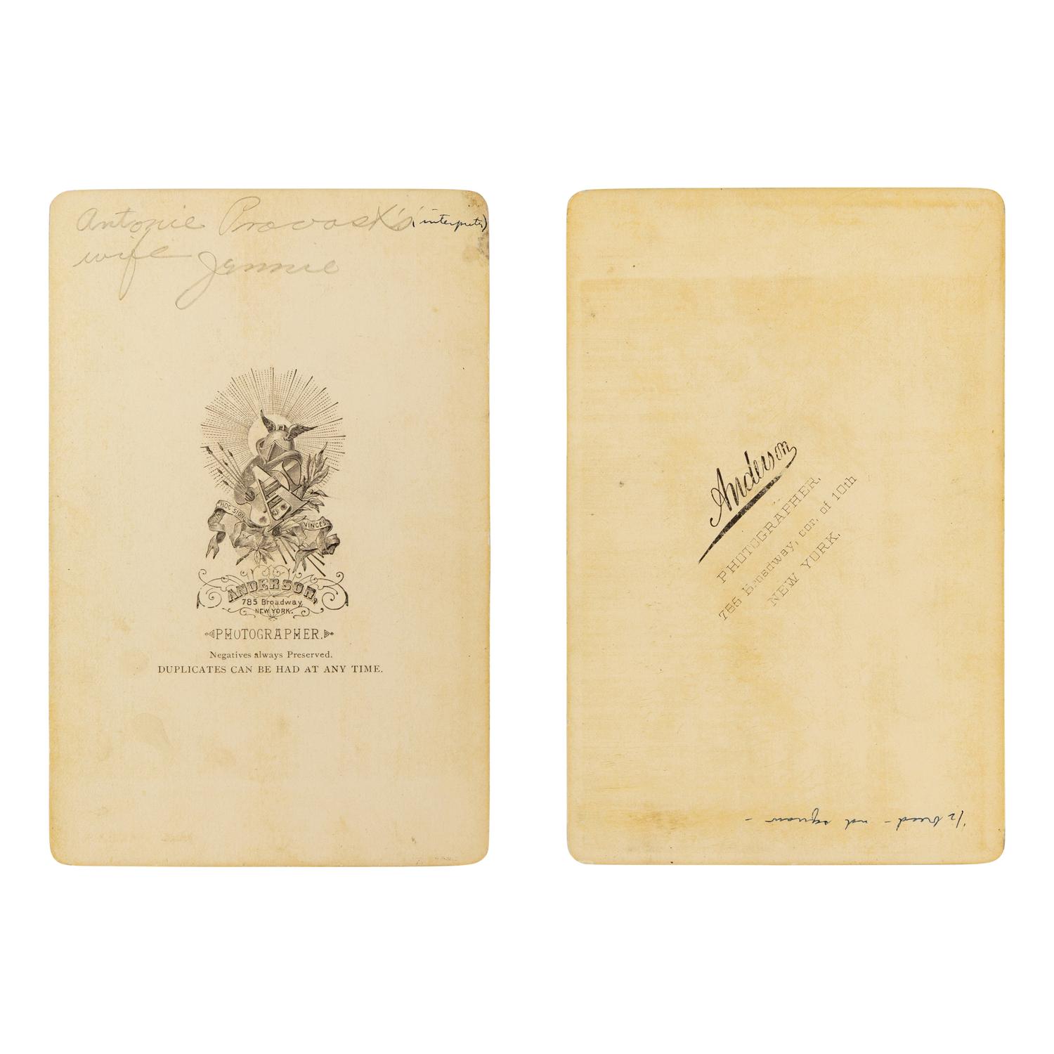 Anderson, David (1827-1905). A pair of cabinet cards of Sioux interpreter Antoine Provost and his wife, 1880s.