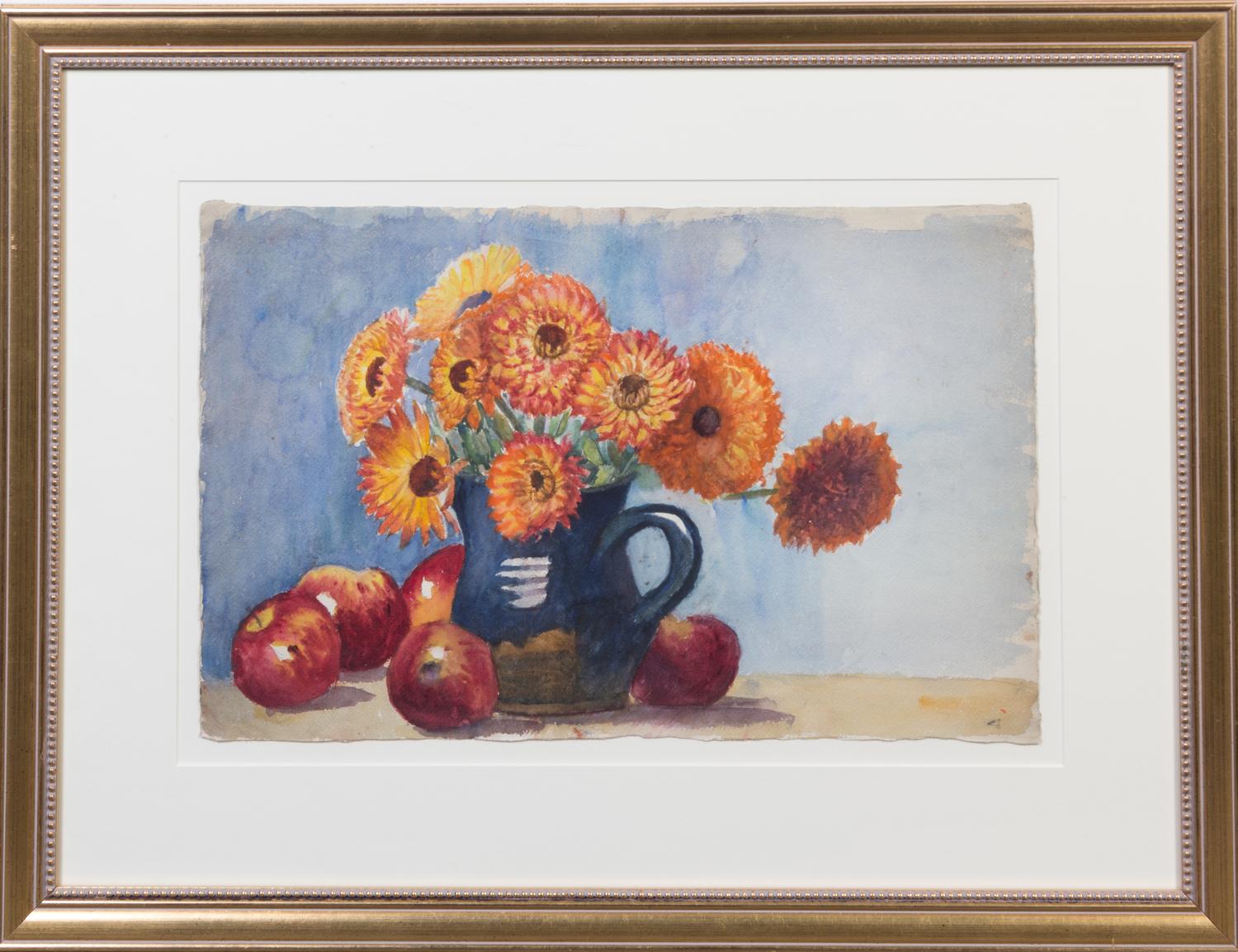 Lebreton, (American, 20th century), Blue Pitcher with Daisies, Blue Pitcher with Zinias, and Zinias, Brioche and Blue Pitcher (a group