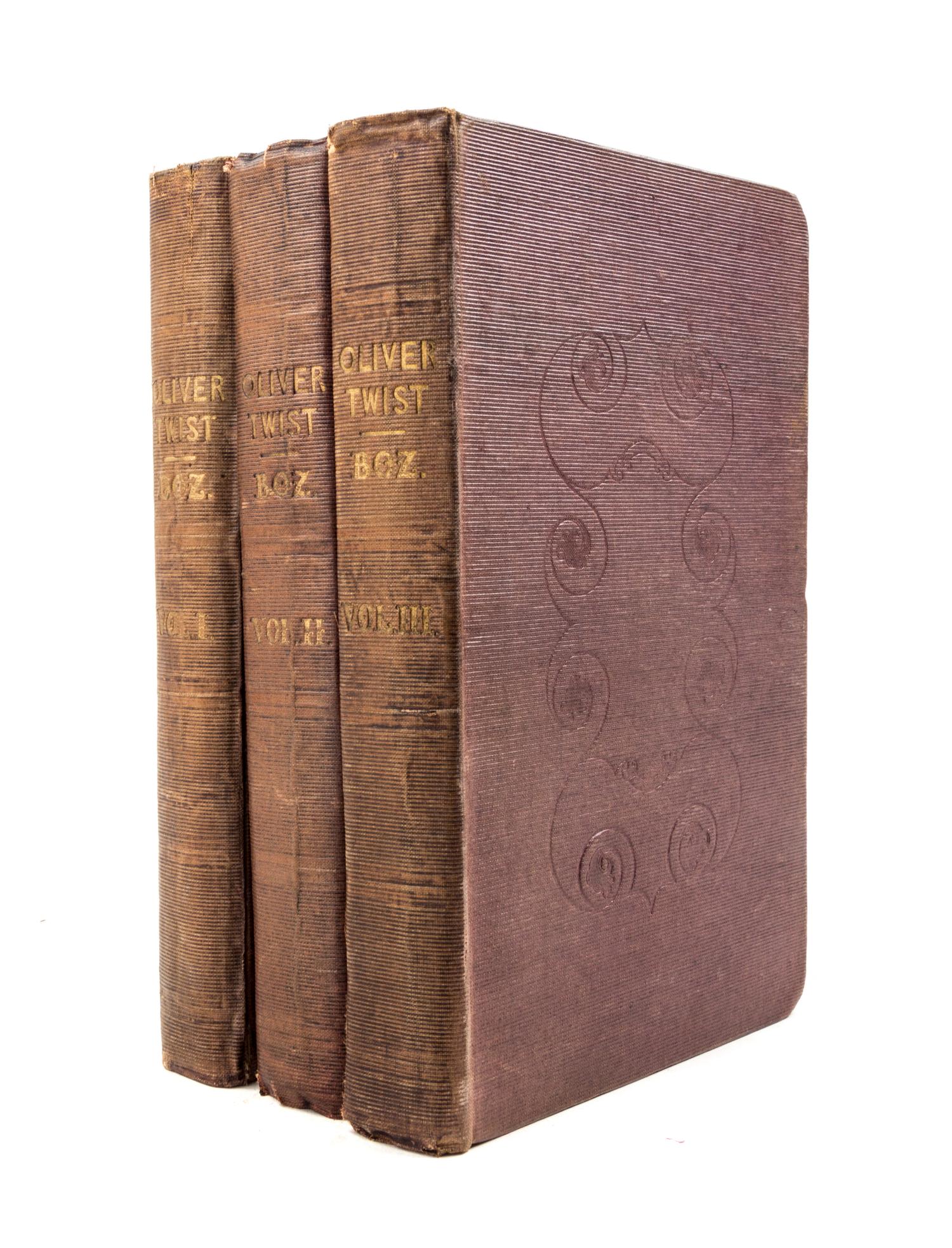 DICKENS, CHARLES. Oliver Twist. London, 1838. 3 vols. First edition in book form.