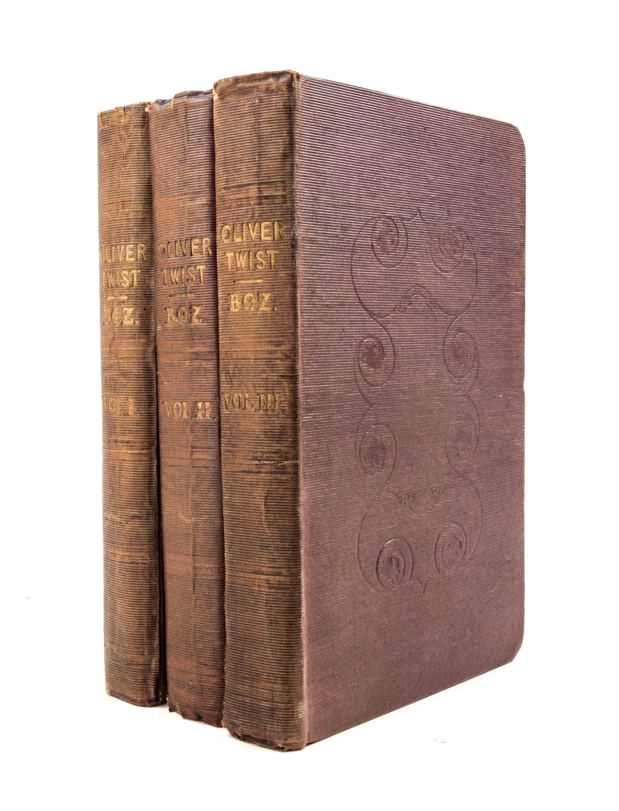 DICKENS, CHARLES. Oliver Twist. London, 1838. 3 vols. First edition in book form.