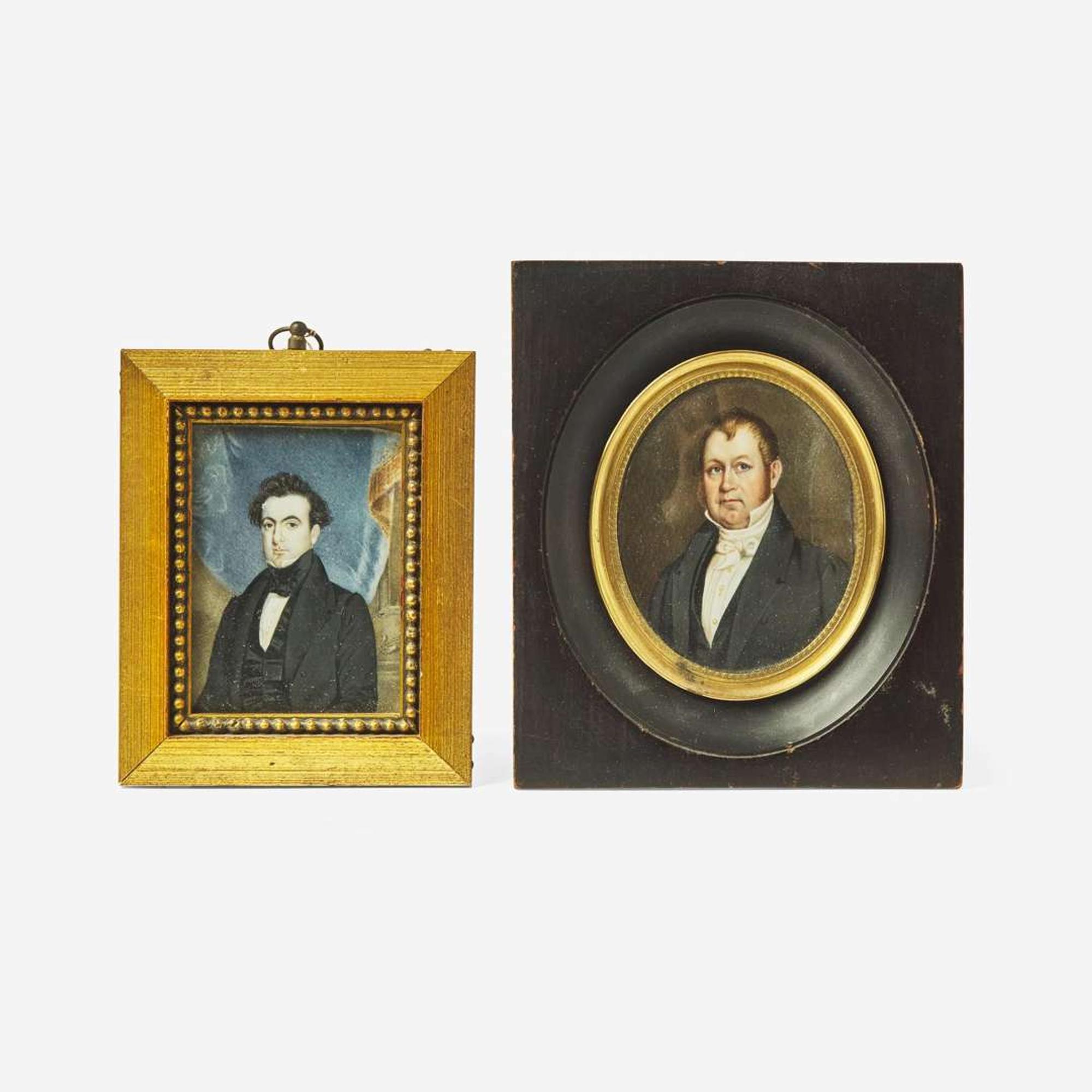 American School 19th century Two Portrait Miniatures of Gentlemen