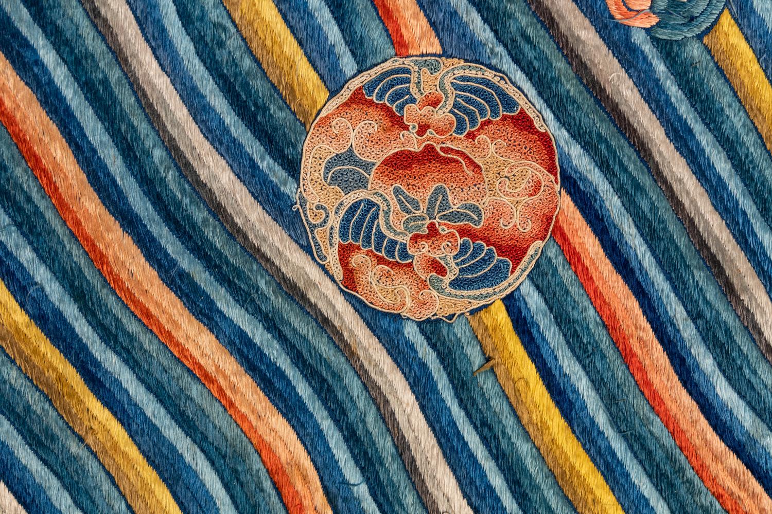 A Blue Ground Embroidered Silk Dragon Robe, Jifu