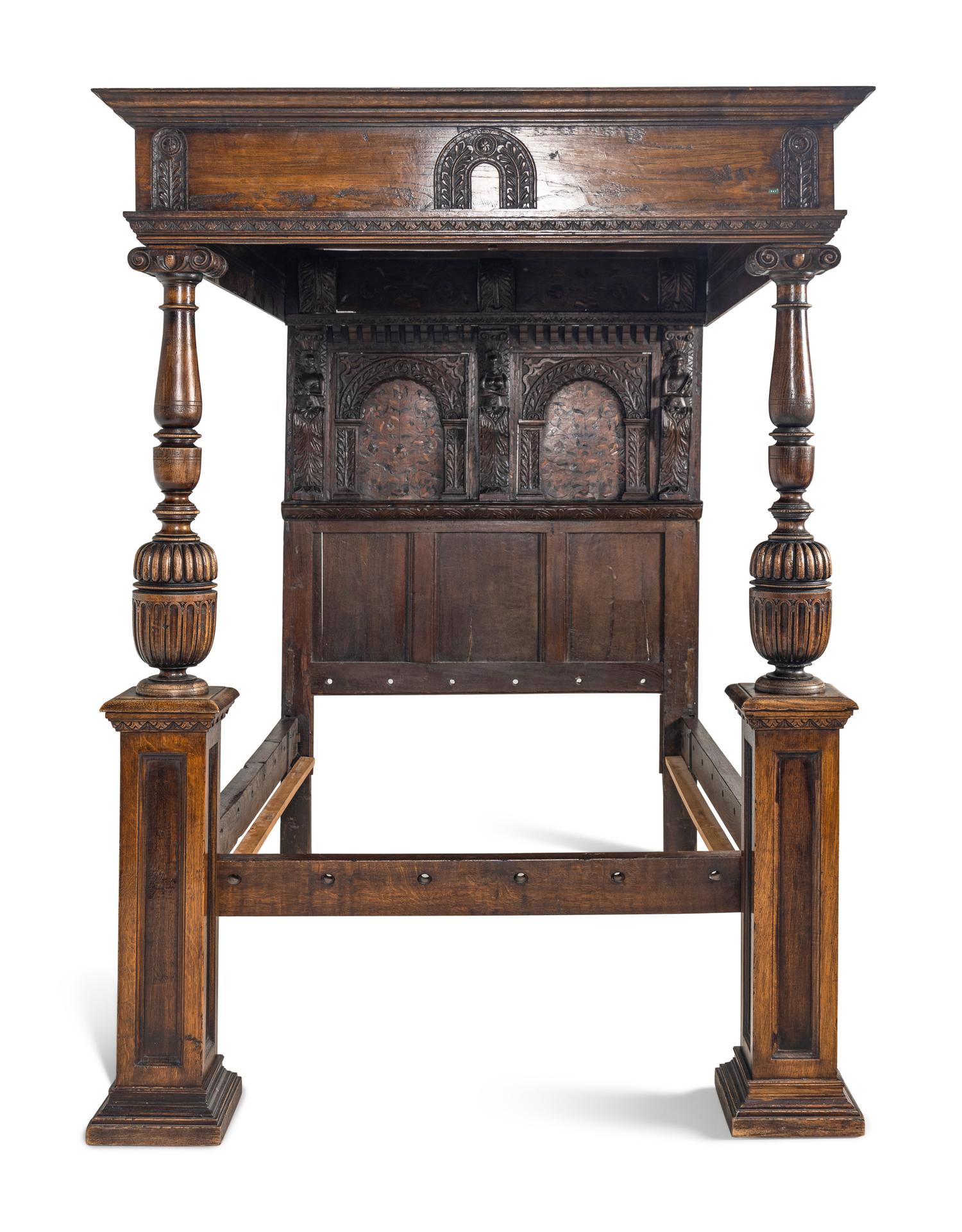 An English Oak and Marquetry Canopy Bed
