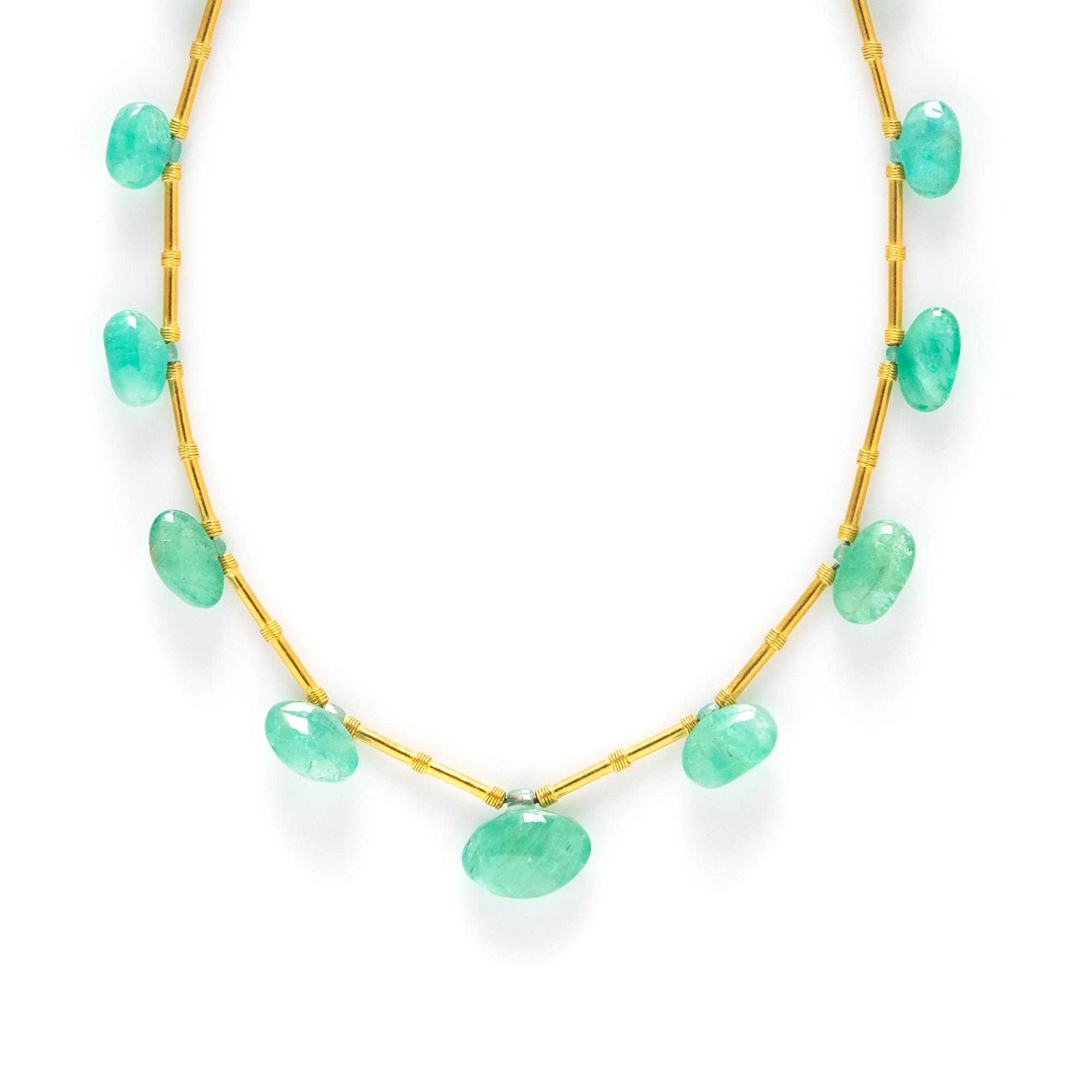 EMERALD BEAD AND YELLOW GOLD NECKLACE