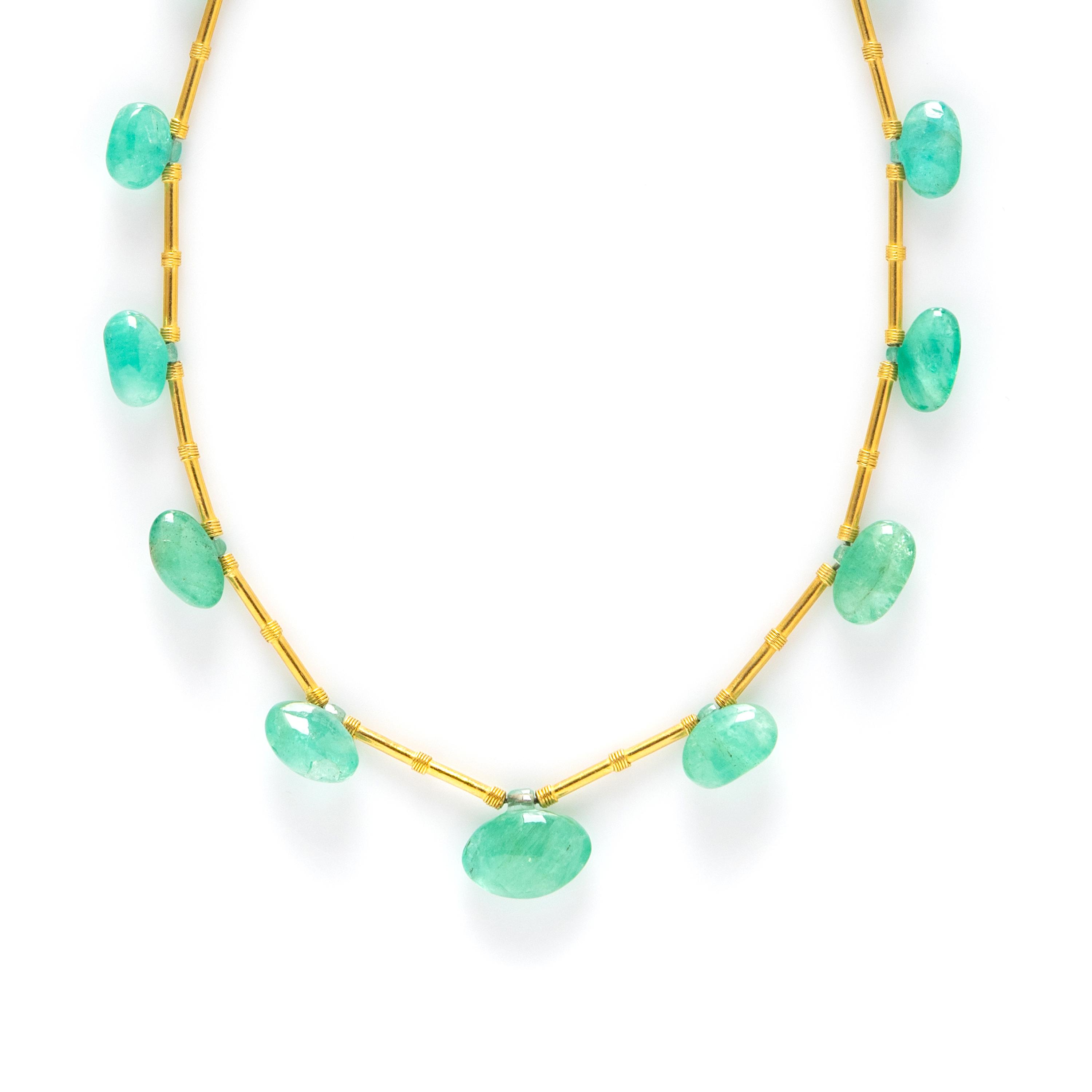 EMERALD BEAD AND YELLOW GOLD NECKLACE