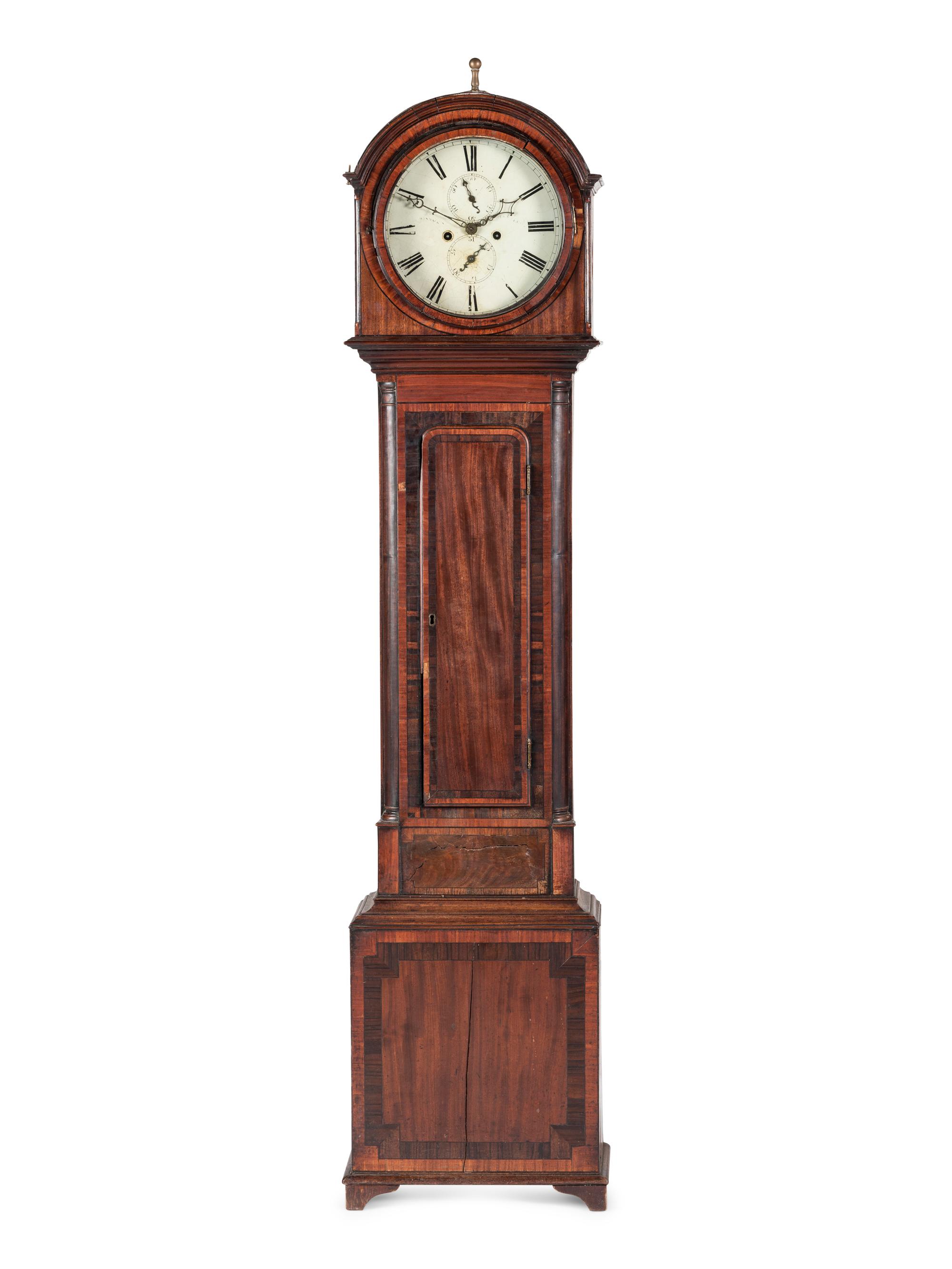 A Chippendale Inlaid and Figured Mahogany Tall Case Clock