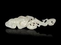 A Carved White Jade 'Lingzhi' Ruyi Scepter