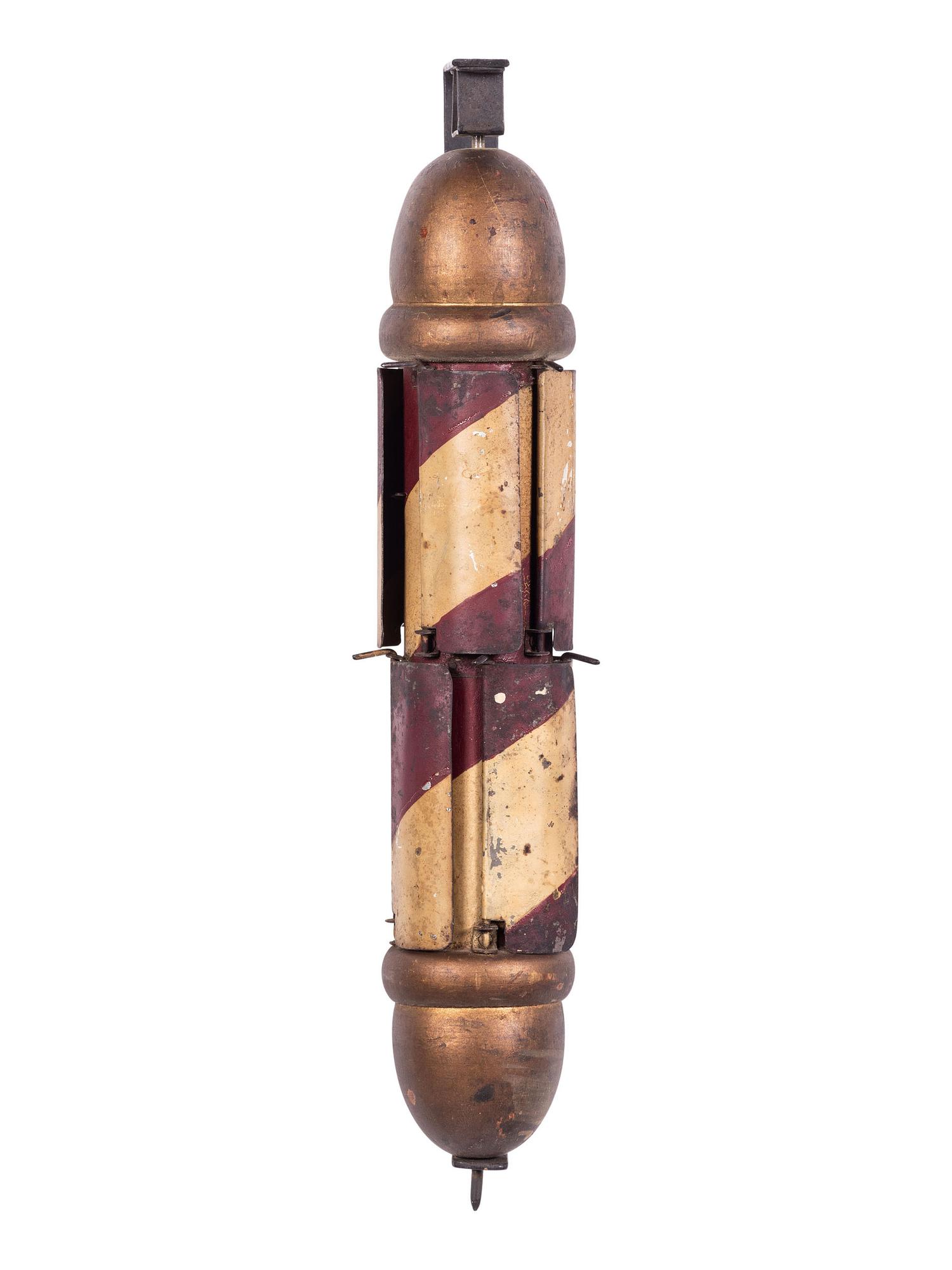 A Painted Tin and Wood 'Whirligig' Barber Pole