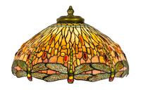 A Tiffany Studios Favrile Glass and Gilt Bronze Drophead Dragonfly Table Lamp Diameter of shade 22 1/2 inches, height overall 31 inches