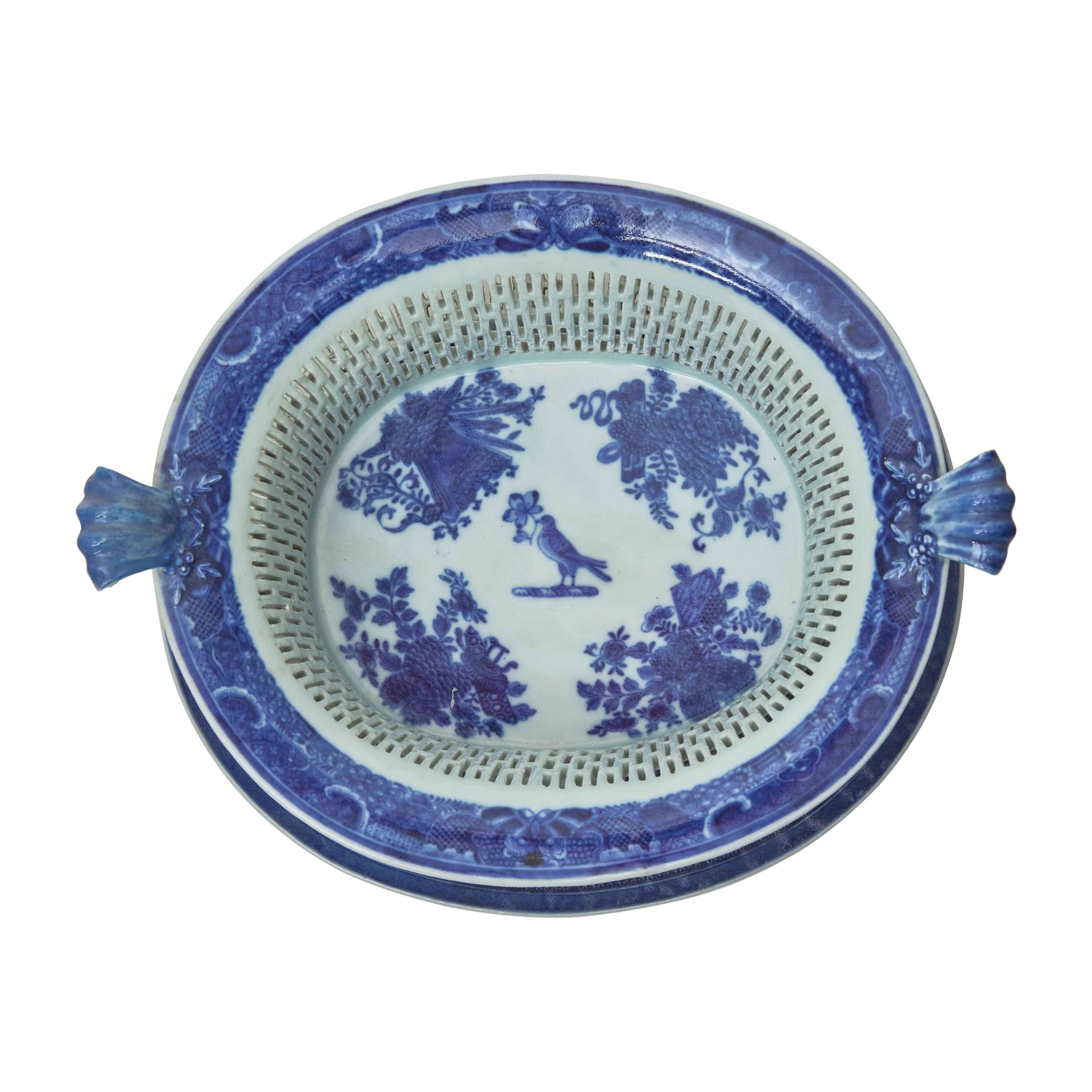 A Chinese Export Porcelain Fitzhugh Reticulated Basket and Undertray