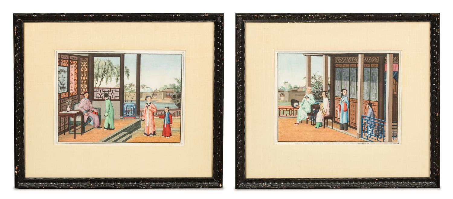 A Pair of Chinese Export Watercolor Paintings, LIKELY 19TH CENTURY, 9 x 12 1/4 inches. — LIKELY 19TH CENTURY,