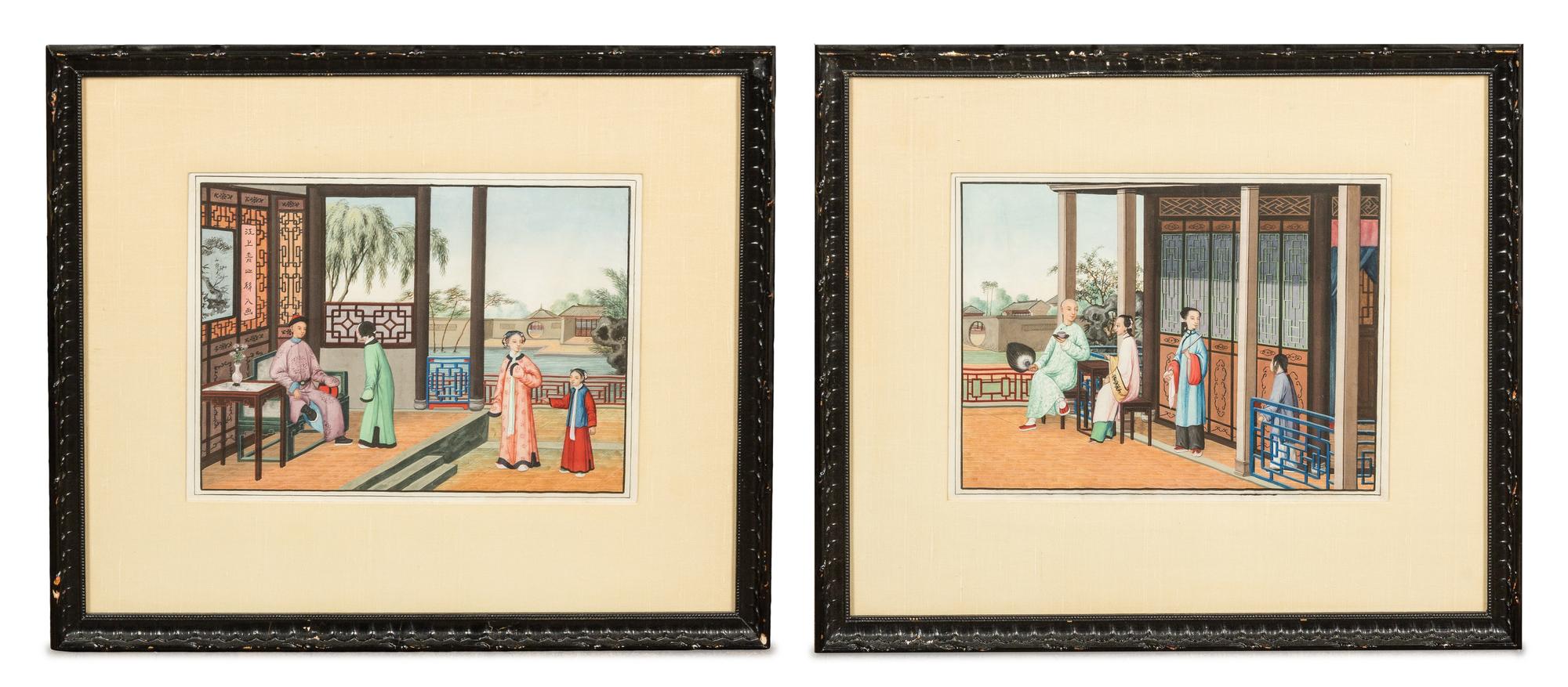 A Pair of Chinese Export Watercolor Paintings, LIKELY 19TH CENTURY, 9 x 12 1/4 inches. — LIKELY 19TH CENTURY,