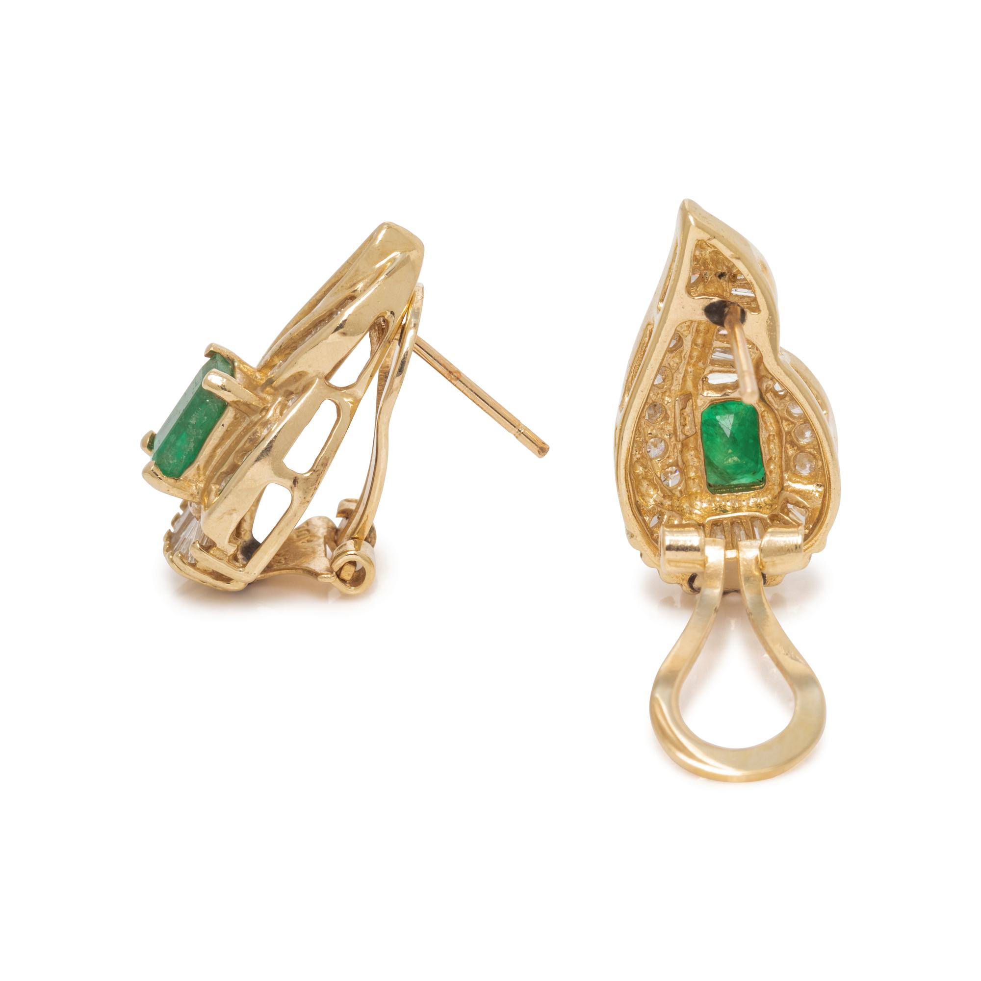 EMERALD AND DIAMOND EARCLIPS