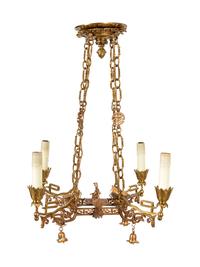 A French Asian Style Gilt Bronze Four-Light Suspension Fixture — SECOND HALF 19TH CENTURY