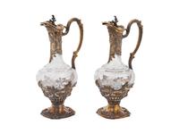 A Pair of French Etched Glass and Vermeil Mounted Ewers