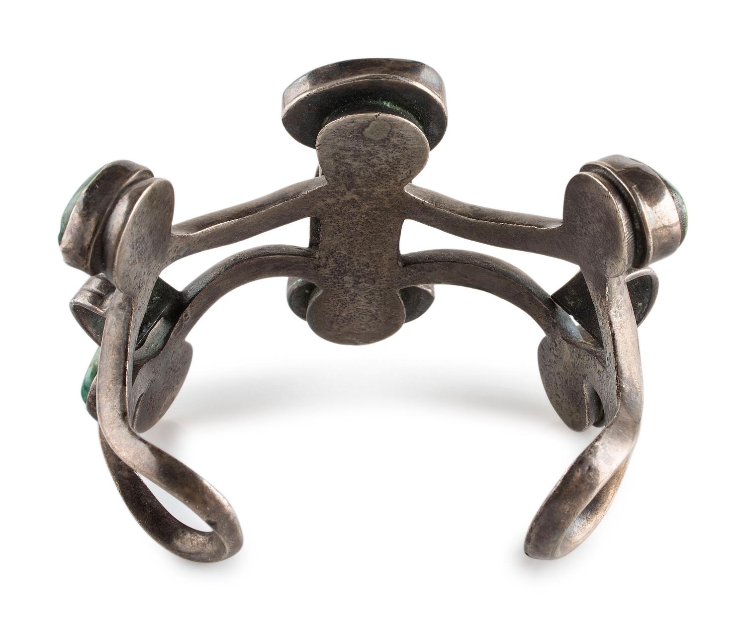 Navajo Sandcast Silver and Turquoise Cuff Bracelet