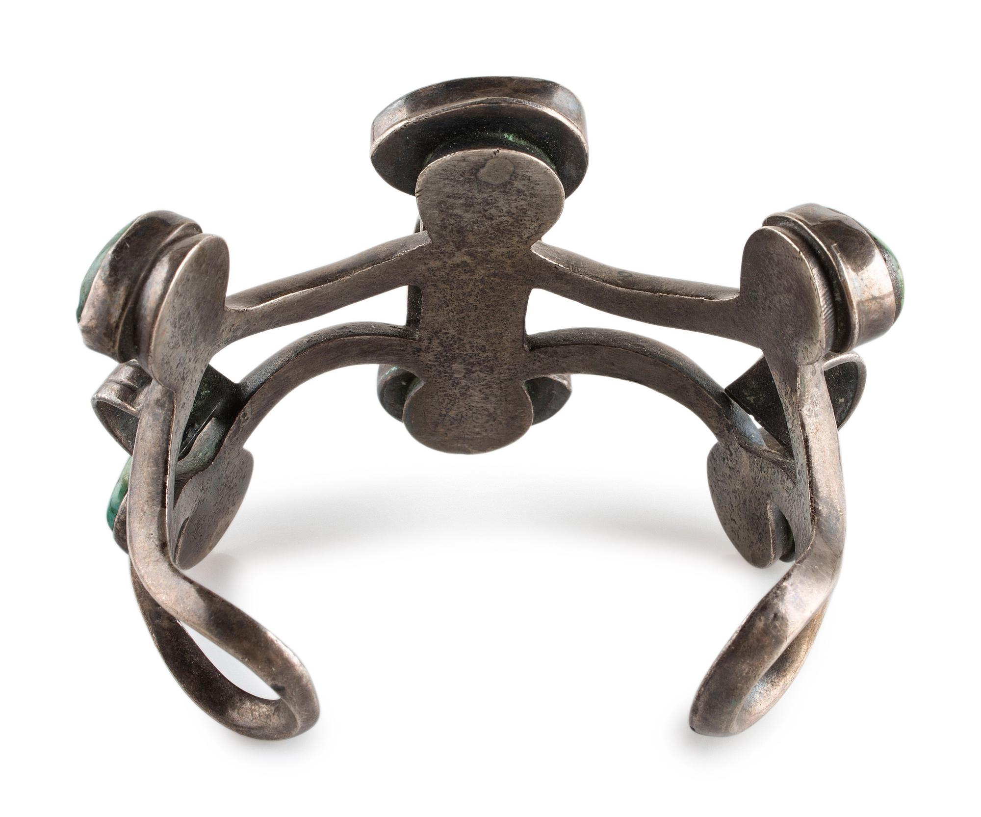 Navajo Sandcast Silver and Turquoise Cuff Bracelet