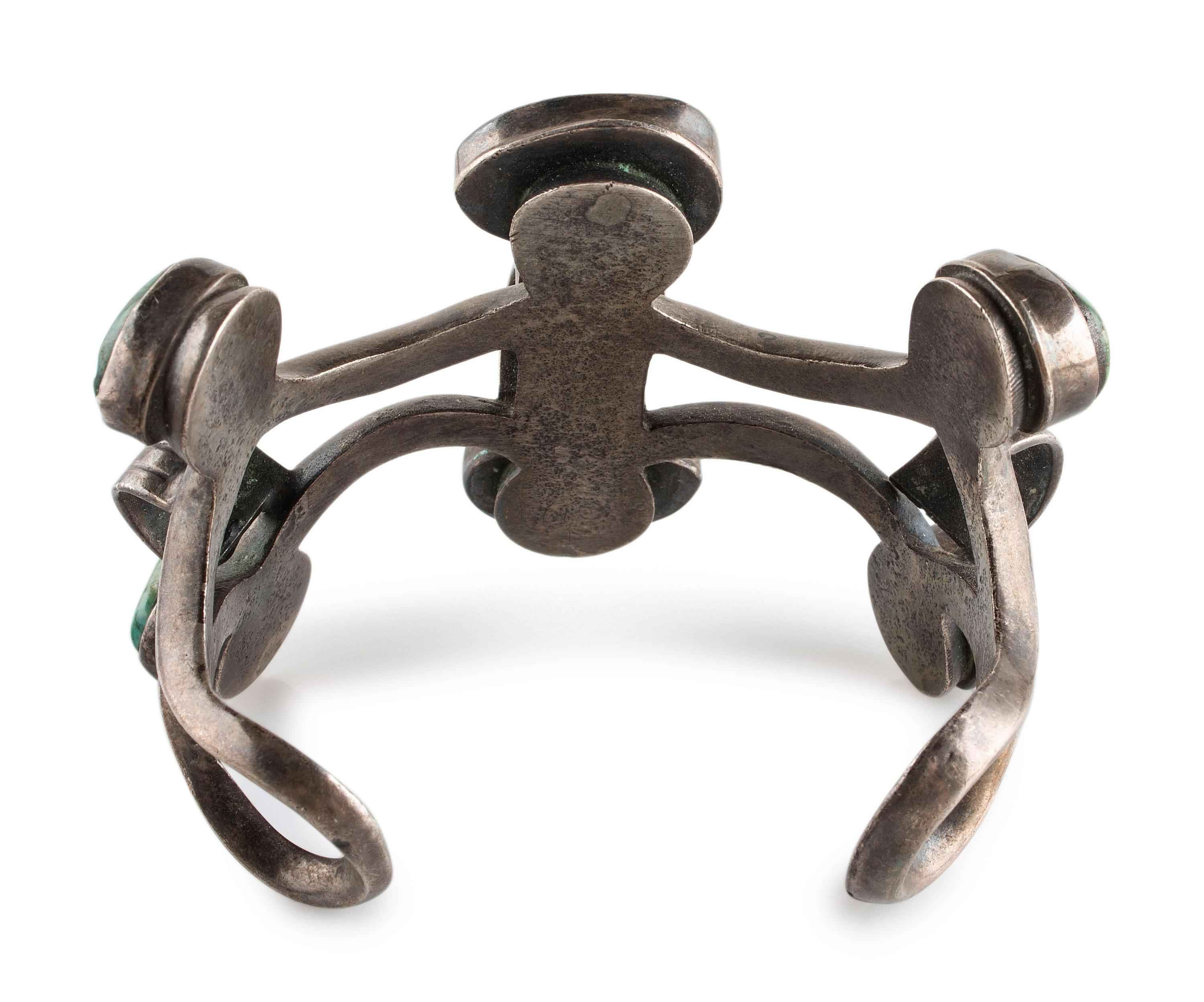Navajo Sandcast Silver and Turquoise Cuff Bracelet